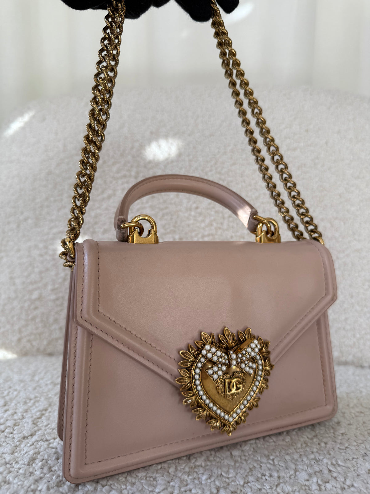 Dolce Gabbana Small Smooth Calfskin Devotion Bag Cream
