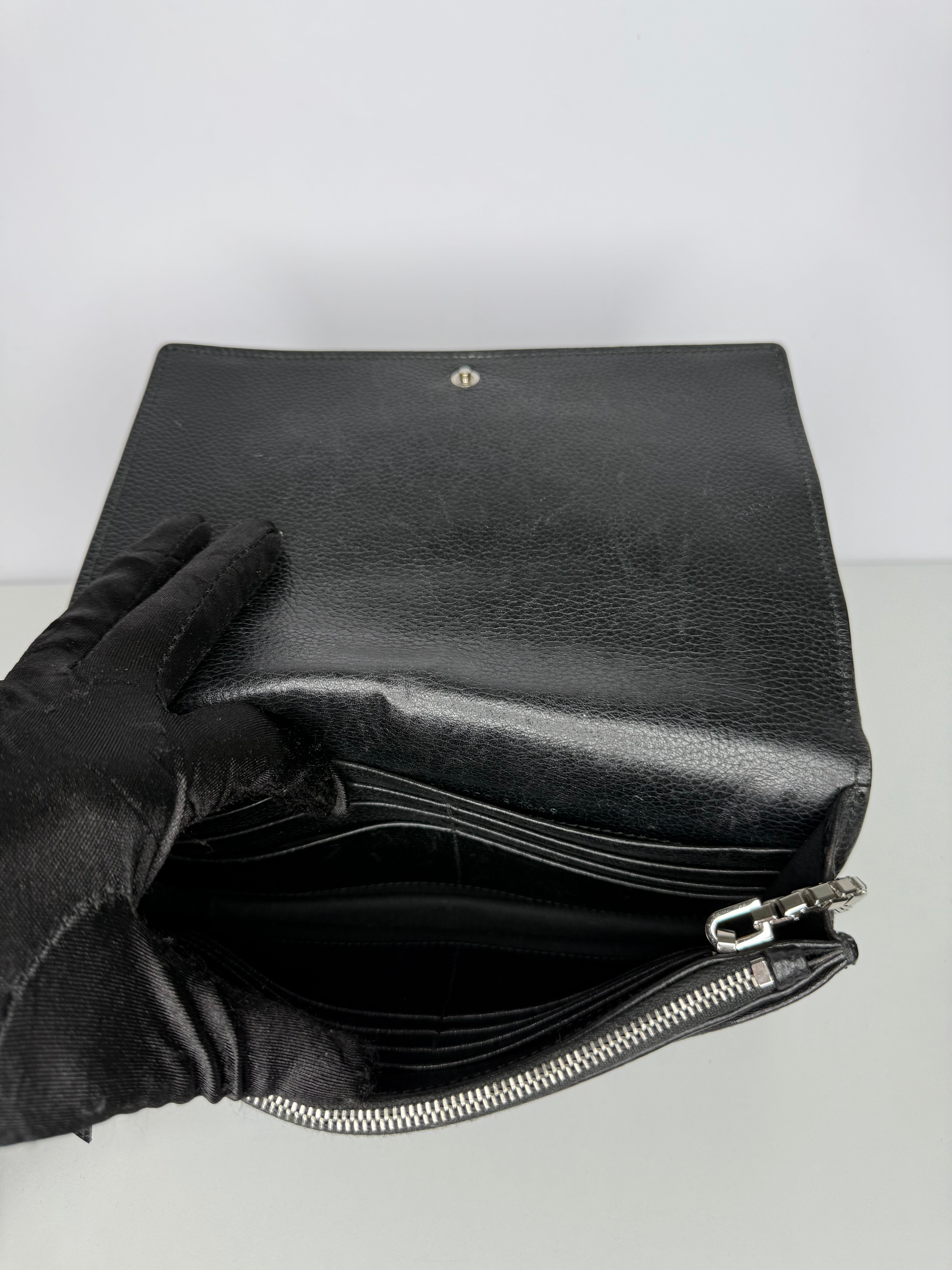 Balenciaga Grained Black Calfskin Silver Hardware Wallet on Chain