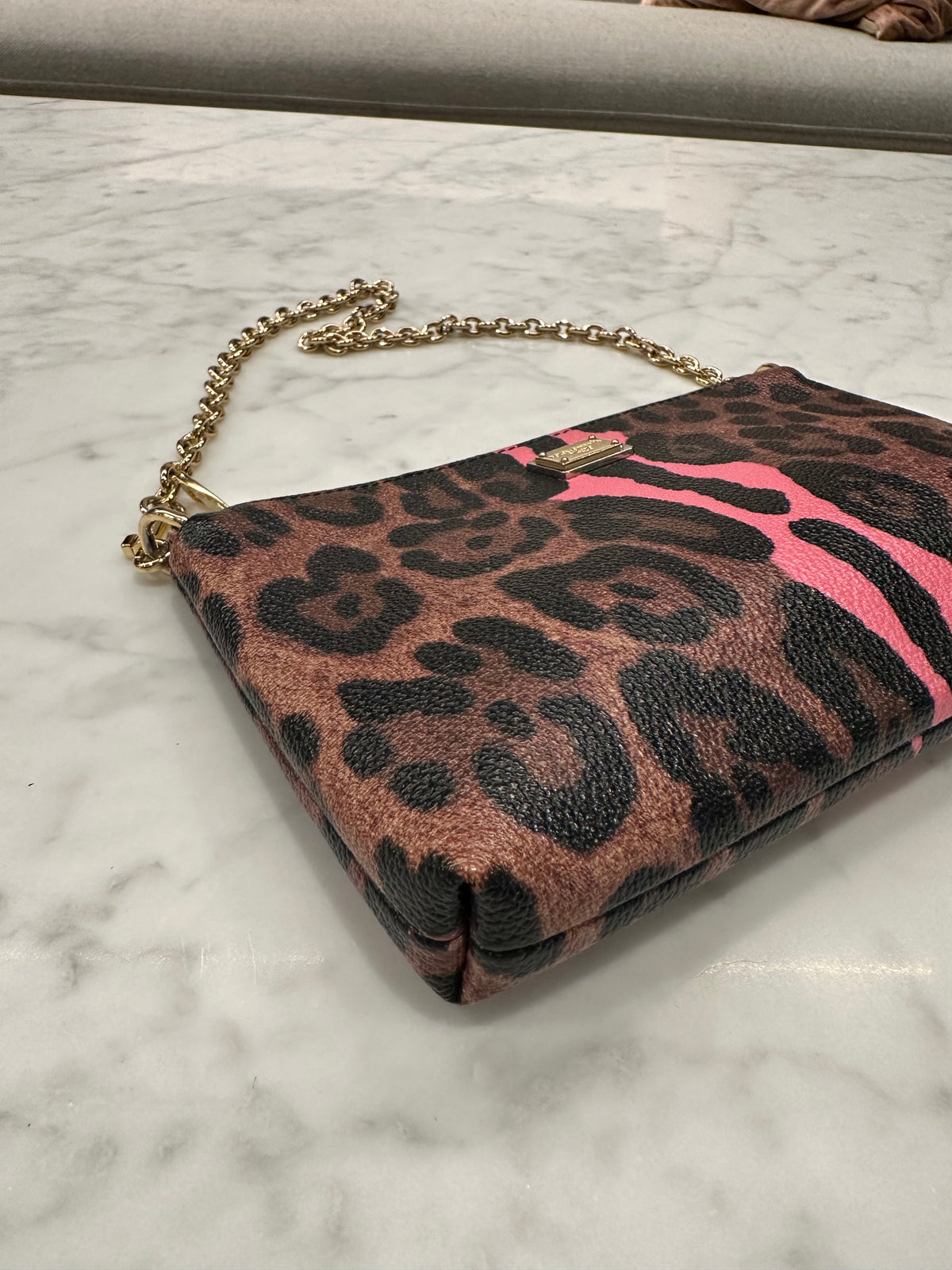 Dolce Gabbana Leopard Coated Canvas Mini Pochette