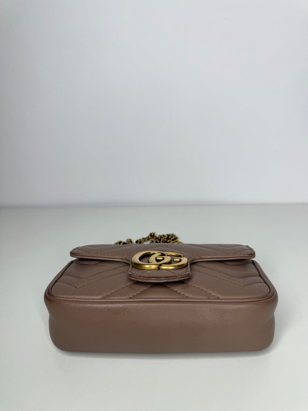 Gucci Calfskin Matelasse Super Mini GG Marmont Shoulder Bag Porcelain Rose