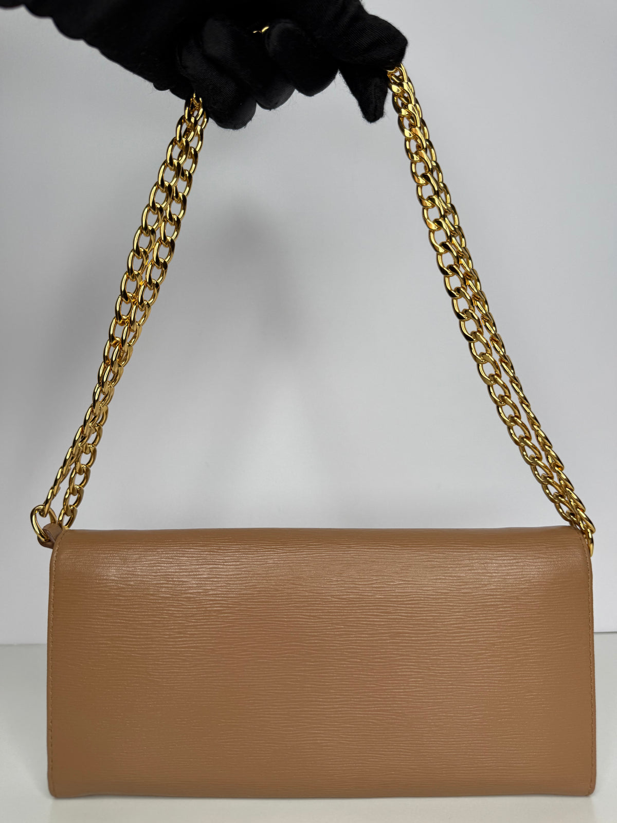 Prada Tan Vitello Move Leather Wallet on Chain