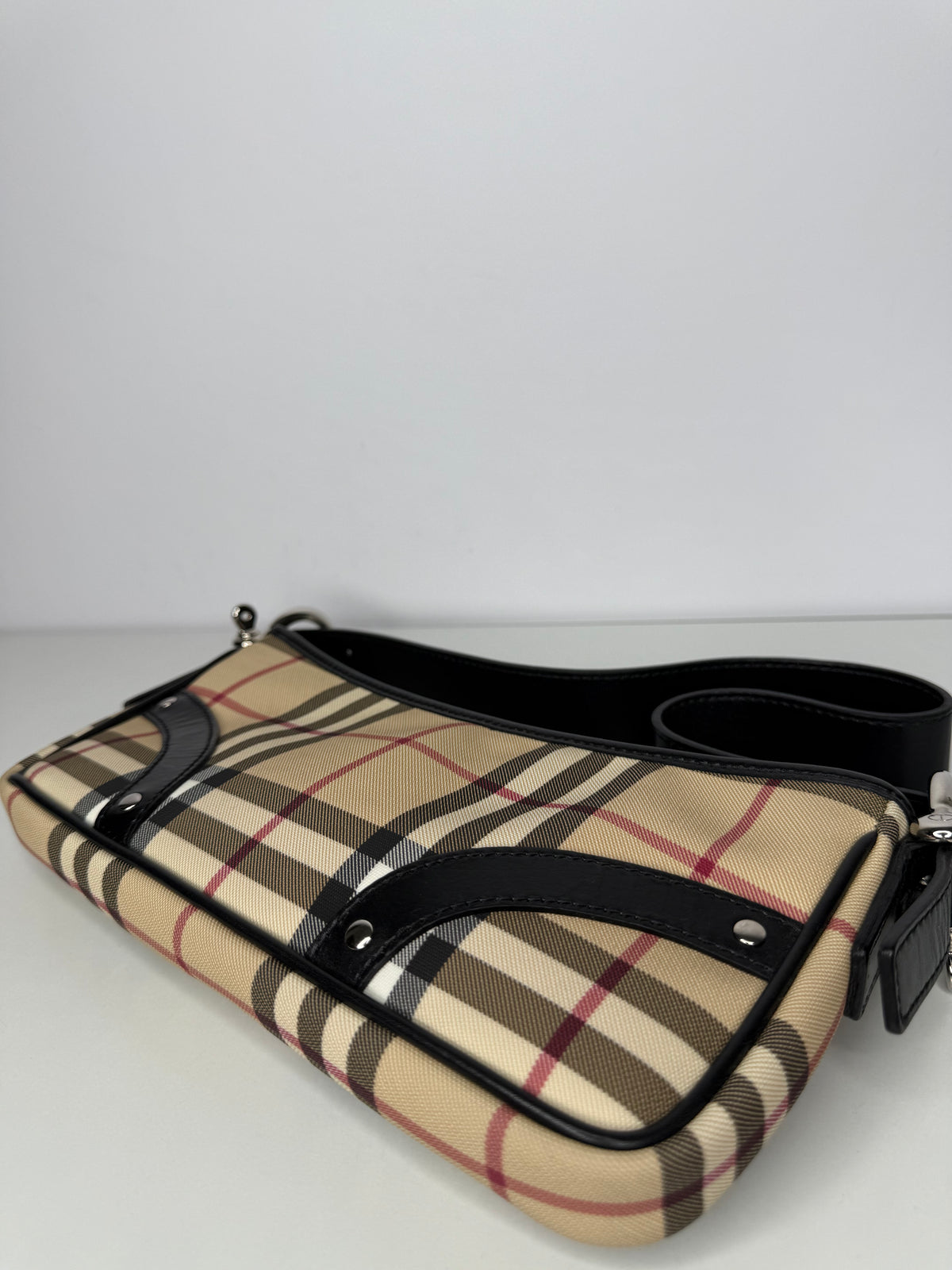Burberry Black/Beige House Check PVC and Leather Pochette Bag