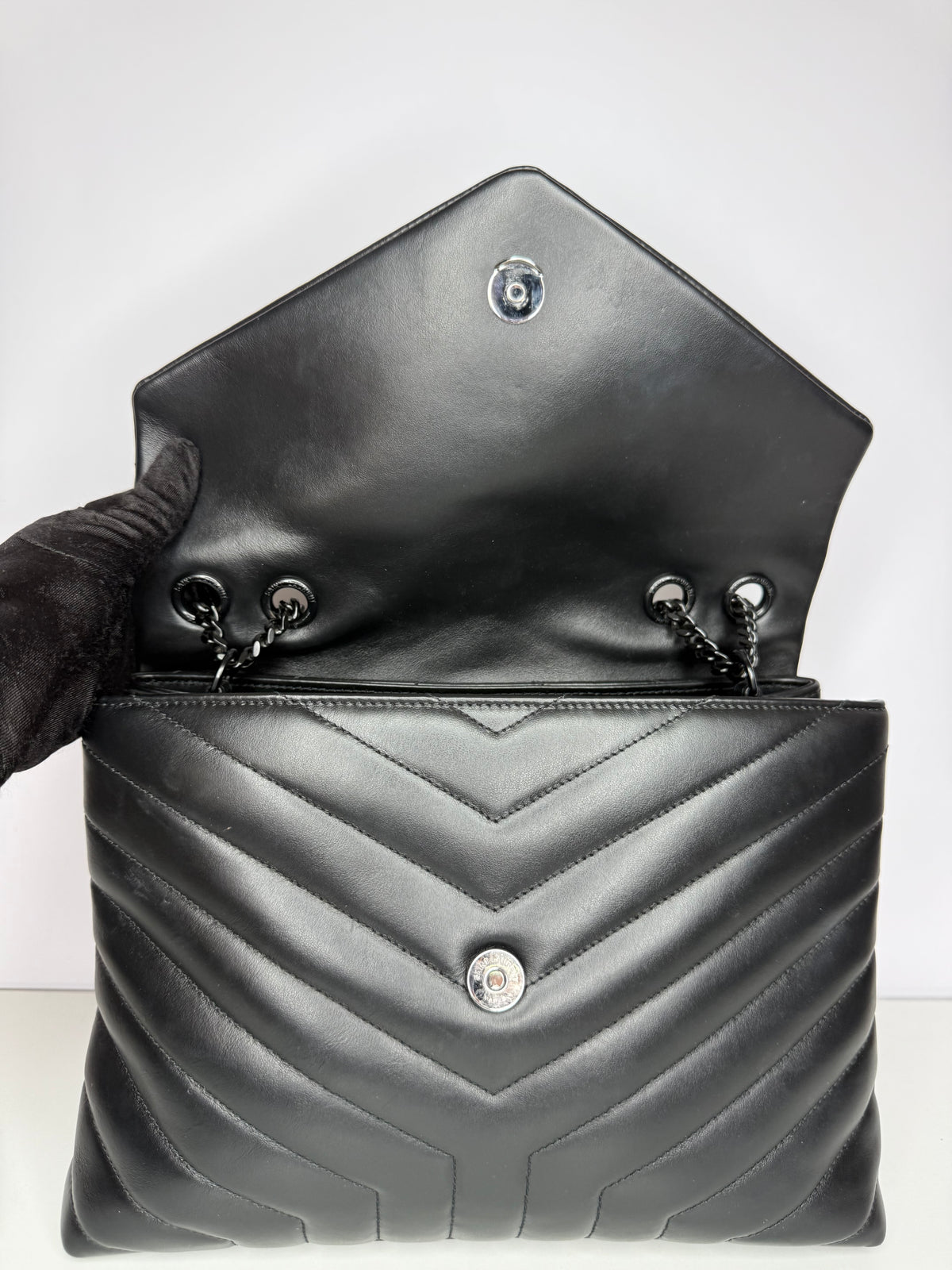 Saint Laurent Large LouLou Black Quilted Leather Monochrome Hardware