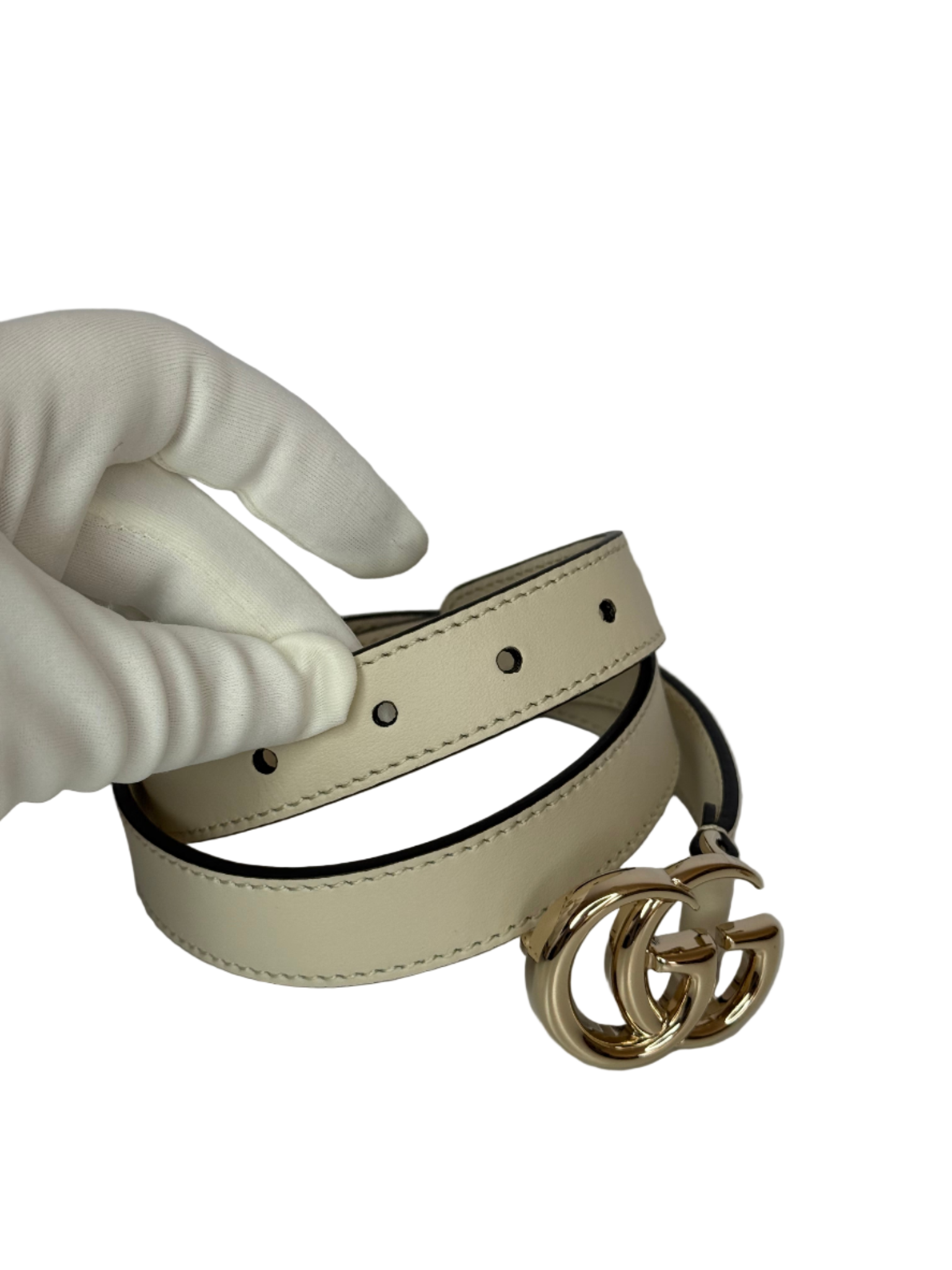 Gucci GG Marmont Off White Leather Slim Belt Kids