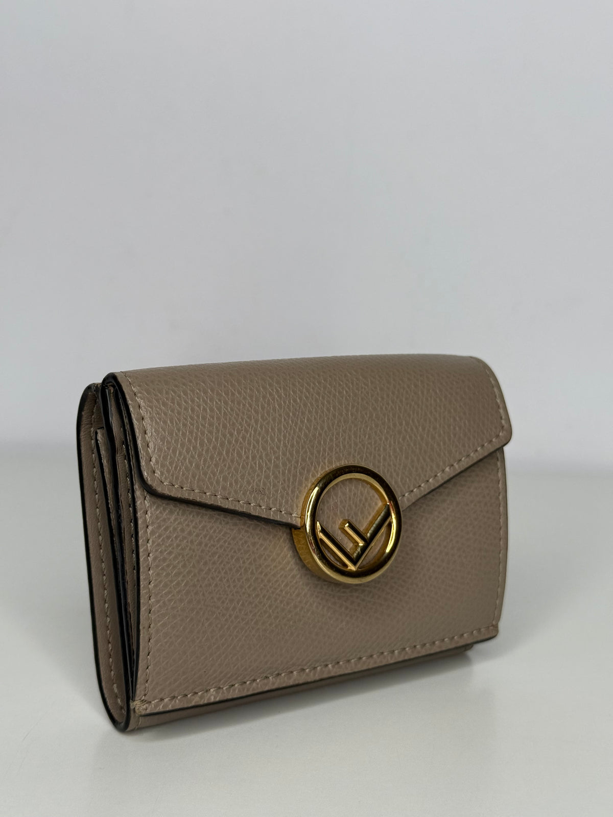 Fendi Beige Leather Micro Trifold Compact Wallet