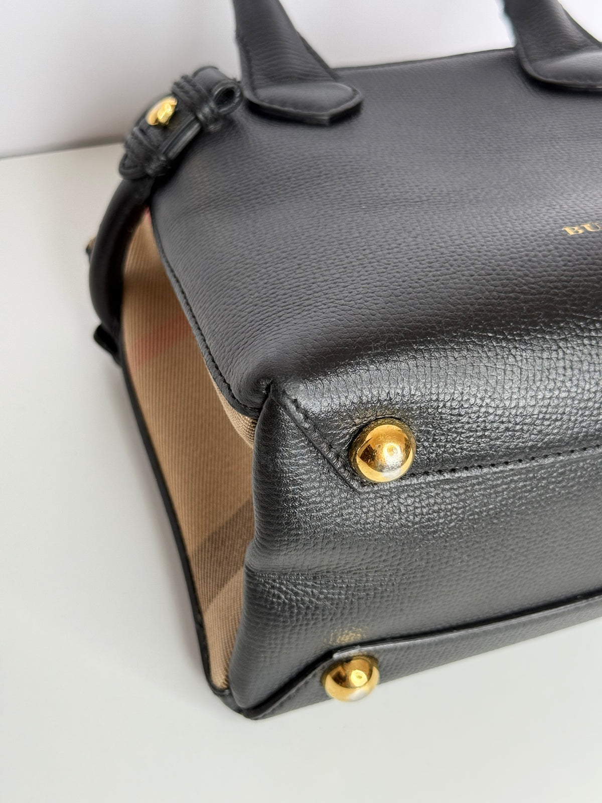 Burberry Baby Banner Black Leather House Check Tote Bag