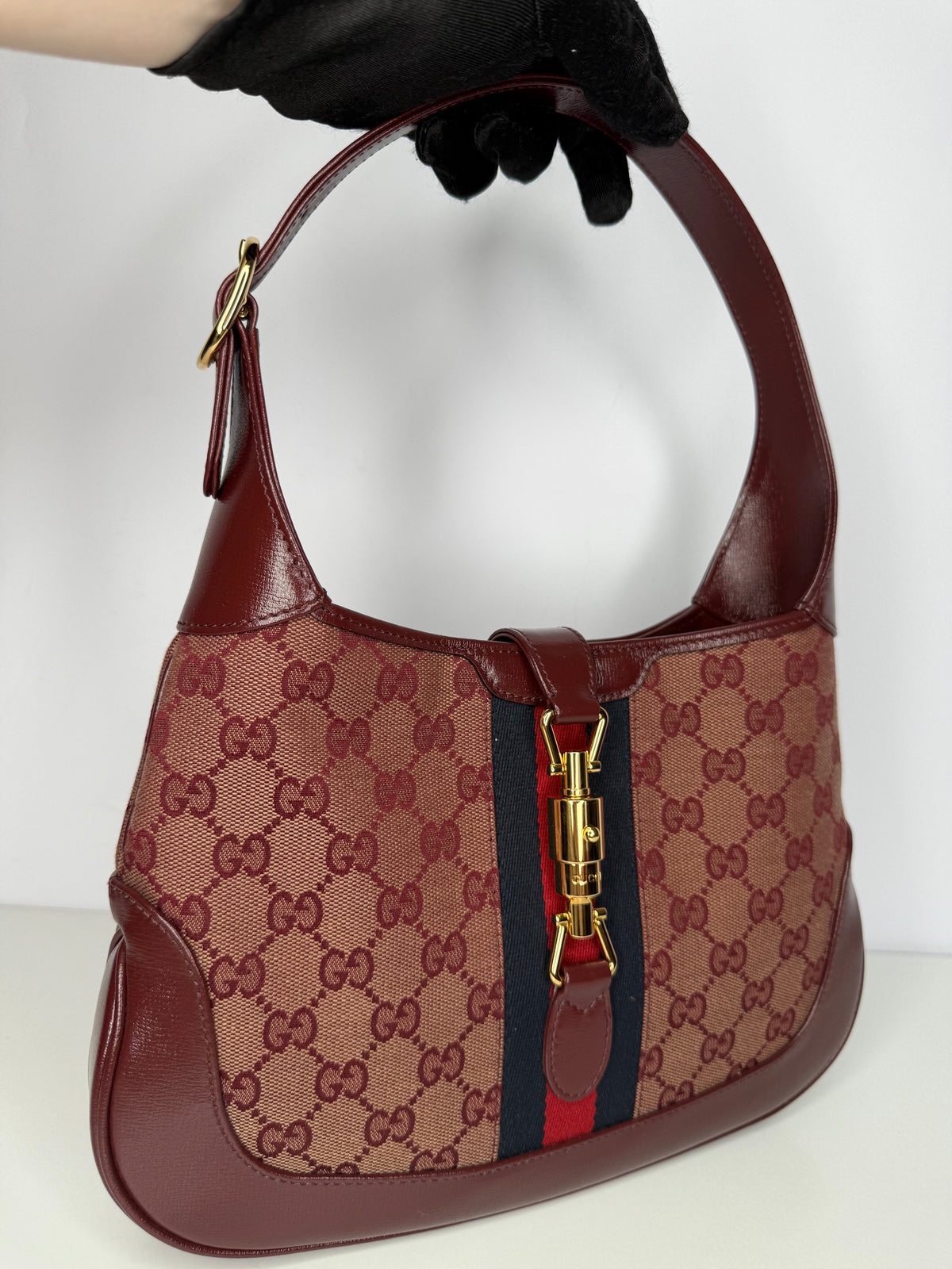 Gucci Small Jackie 1961 Hobo Burgundy GG Canvas/Calfskin Limited Edition