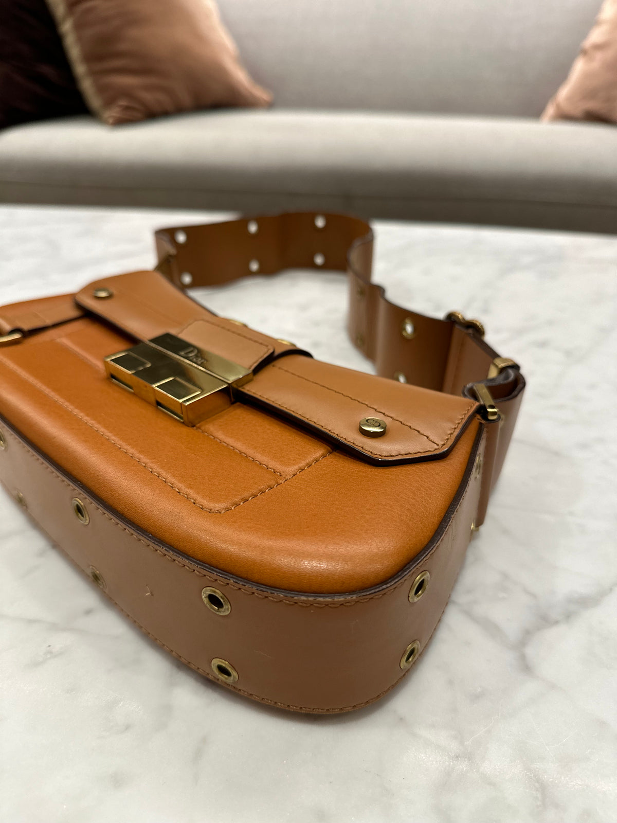 Christian Dior Street Chic Columbus Tan Leather Shoulder Bag
