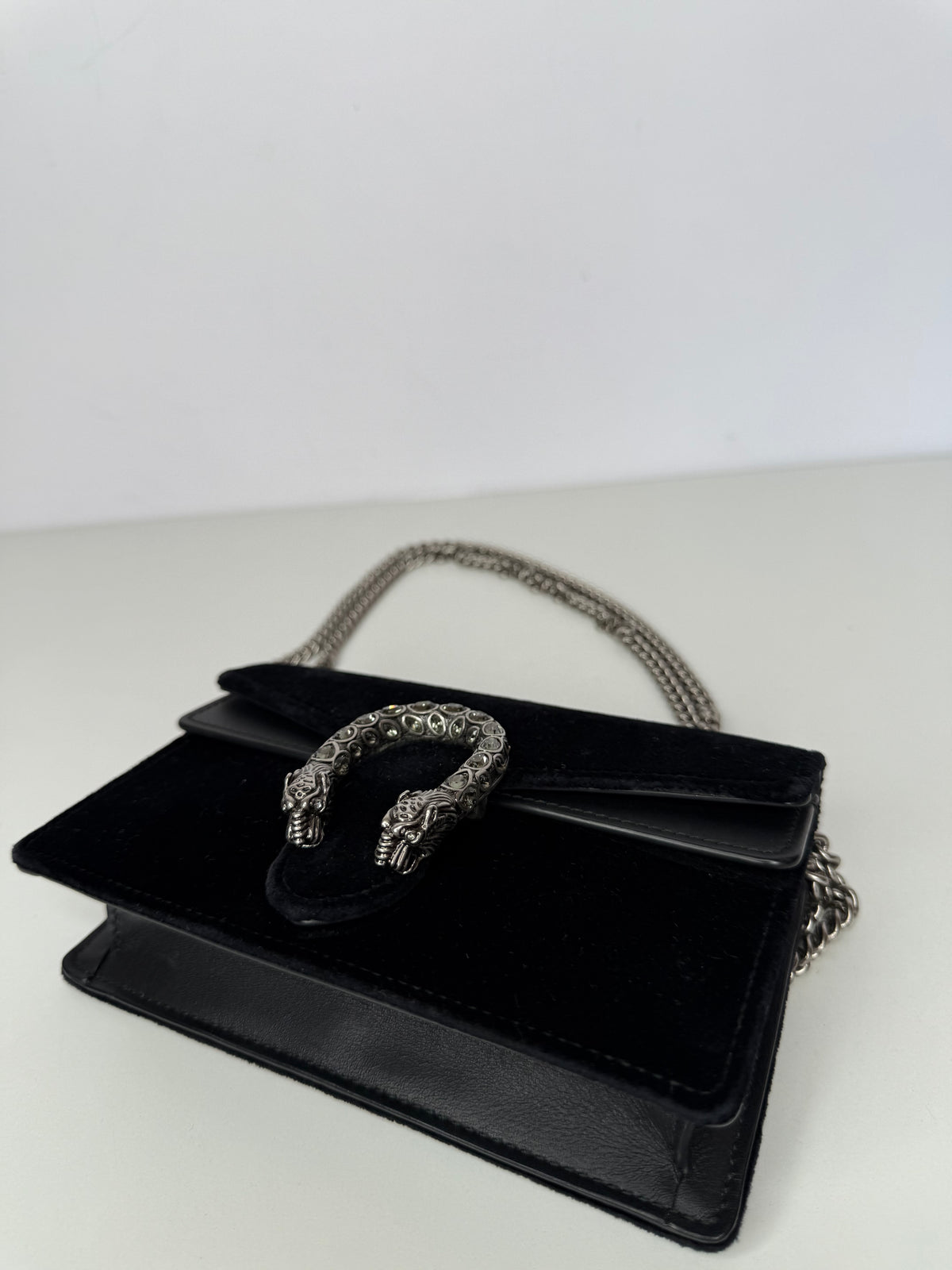 Gucci Black Velvet and Leather Super Mini Dionysus Crossbody Bag
