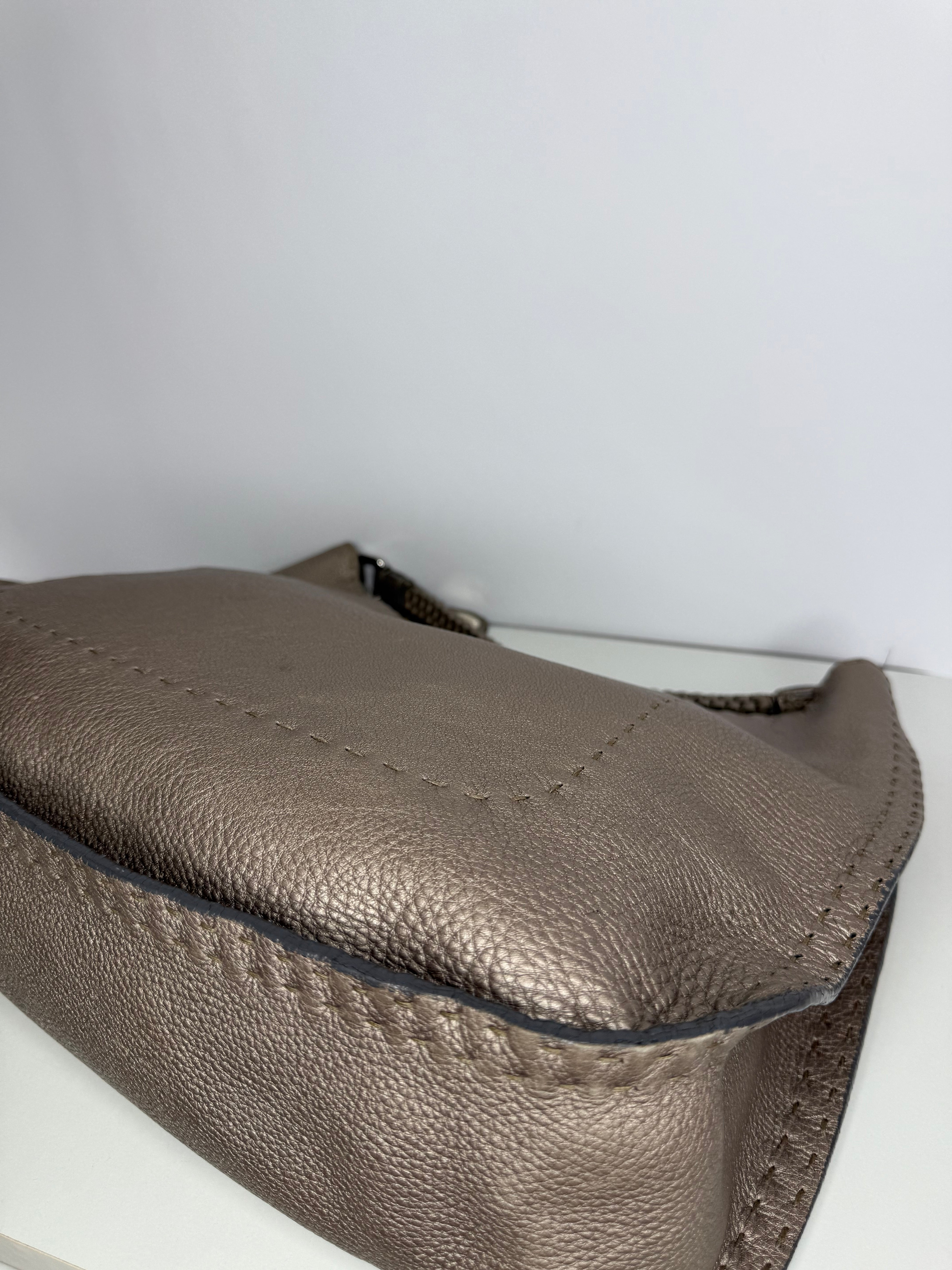 Fendi Pewter Selleria Textured Hobo Bag