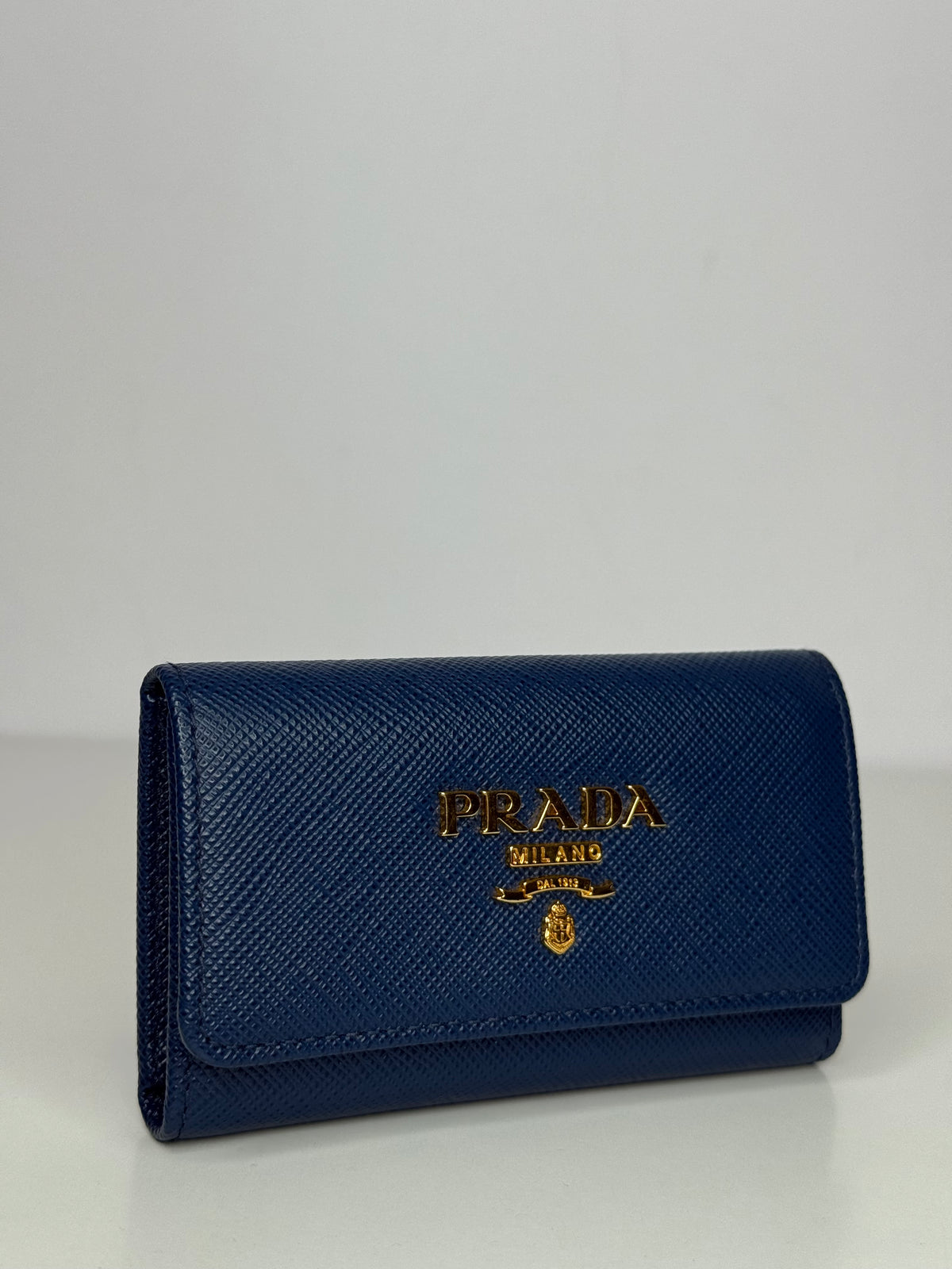 Prada Blue Saffiano Leather Snap Key Holder