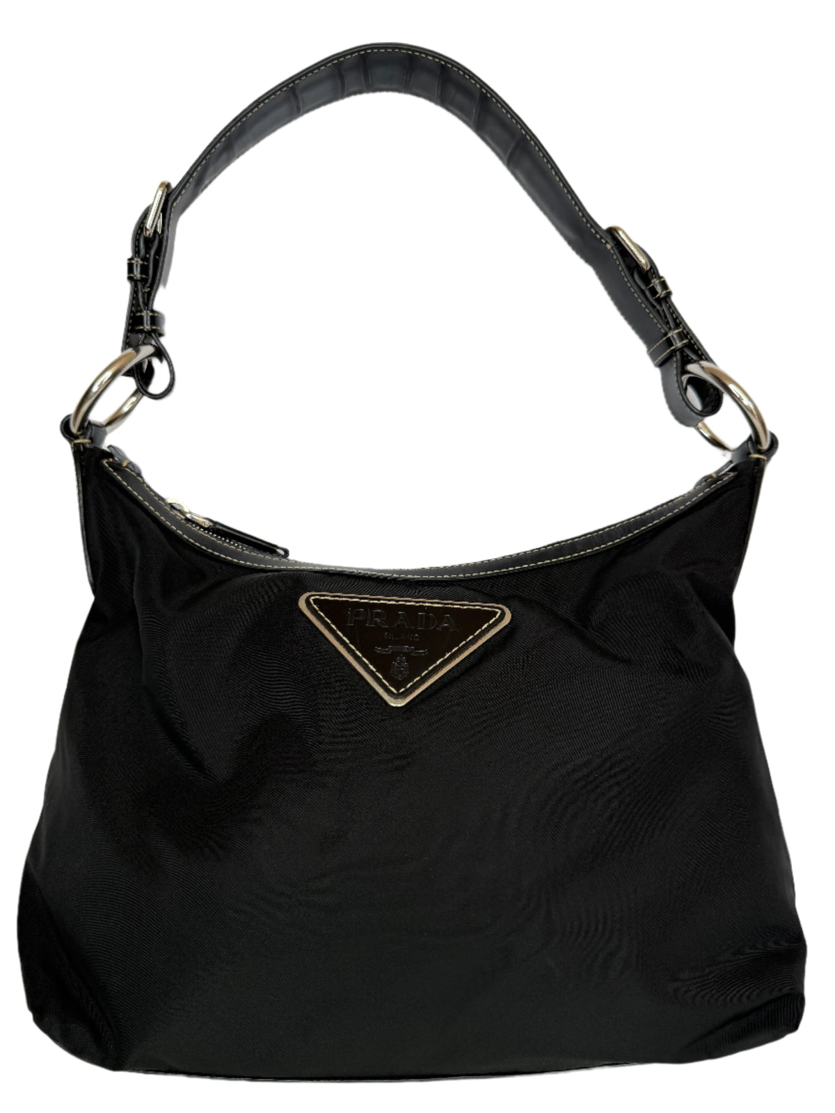 Prada Black Nylon Triangle Logo Shoulder Bag
