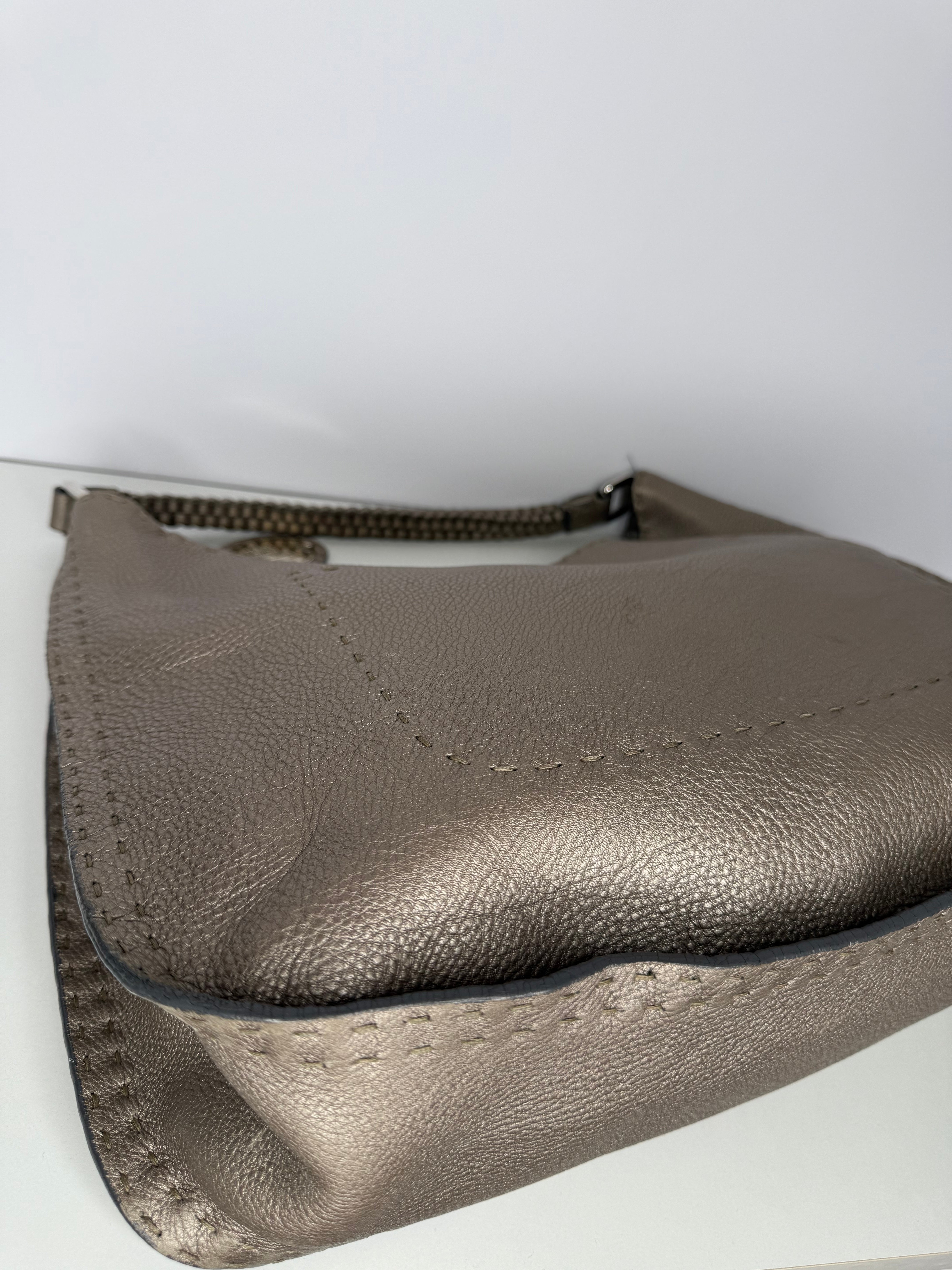 Fendi Pewter Selleria Textured Hobo Bag