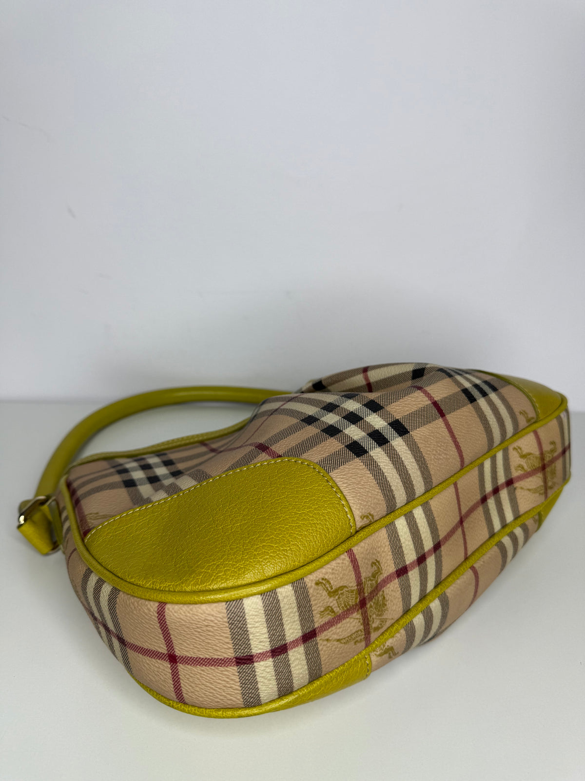 Burberry Beige/Neon Green Haymarket Check Coated Canvas And Leather Hernville Hobo