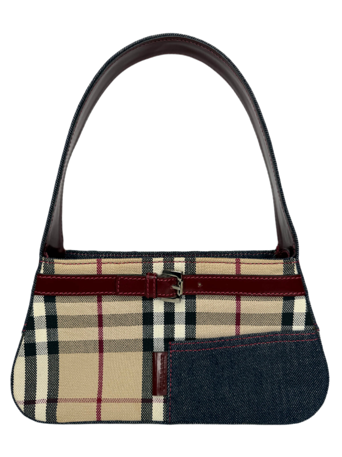 Burberry House Check Canvas Burgundy Buckle with Denim Pocket Detail Pochette