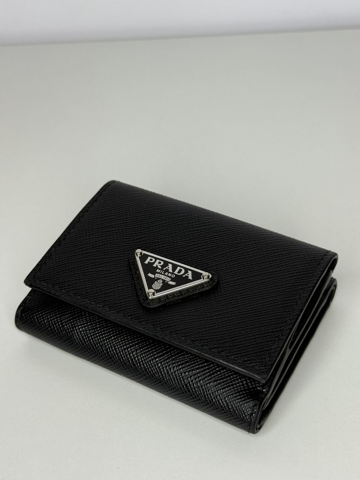Prada Black Saffiano Triangle Logo Bi-Fold Wallet