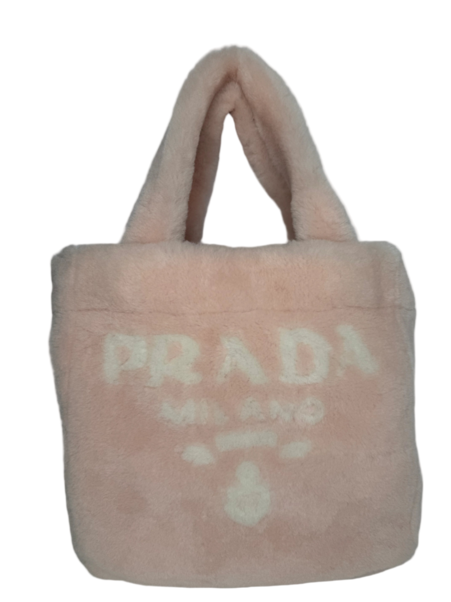 Prada Terry Pink Shearling Small Tote with Pouch