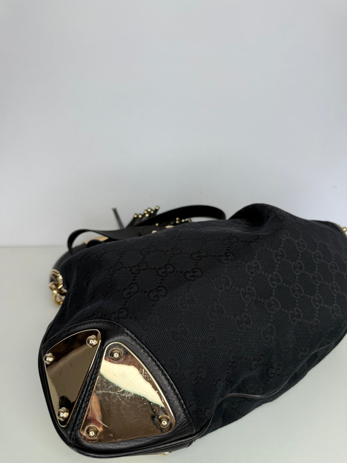 Gucci Black GG Canvas Medium Babouska Indy Top Handle Bag