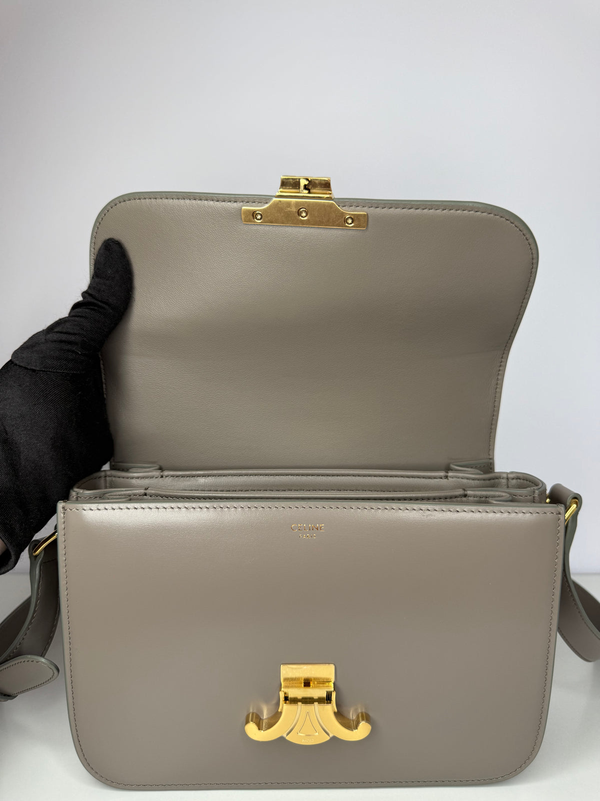 Celine Classique Triomphe Bag Taupe Shiny Calfskin
