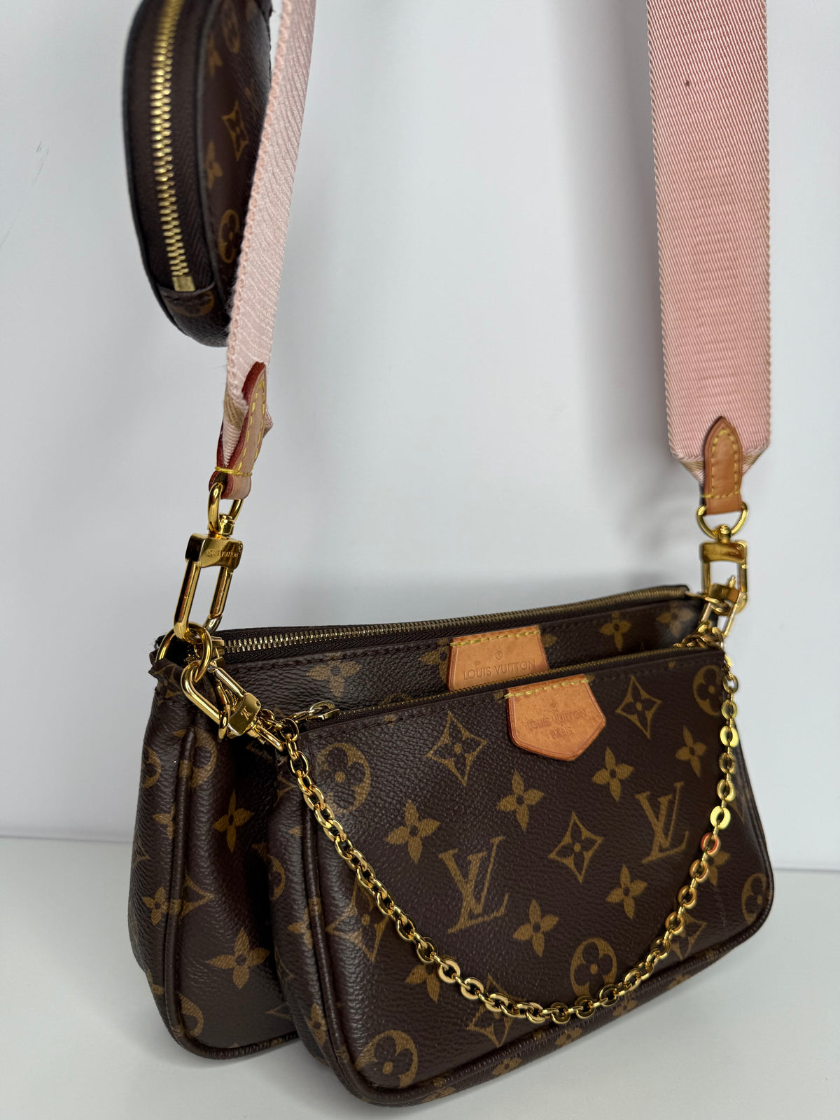 Louis Vuitton Multi Pochette Accessoires Rose Clair Strap Monogram Canvas