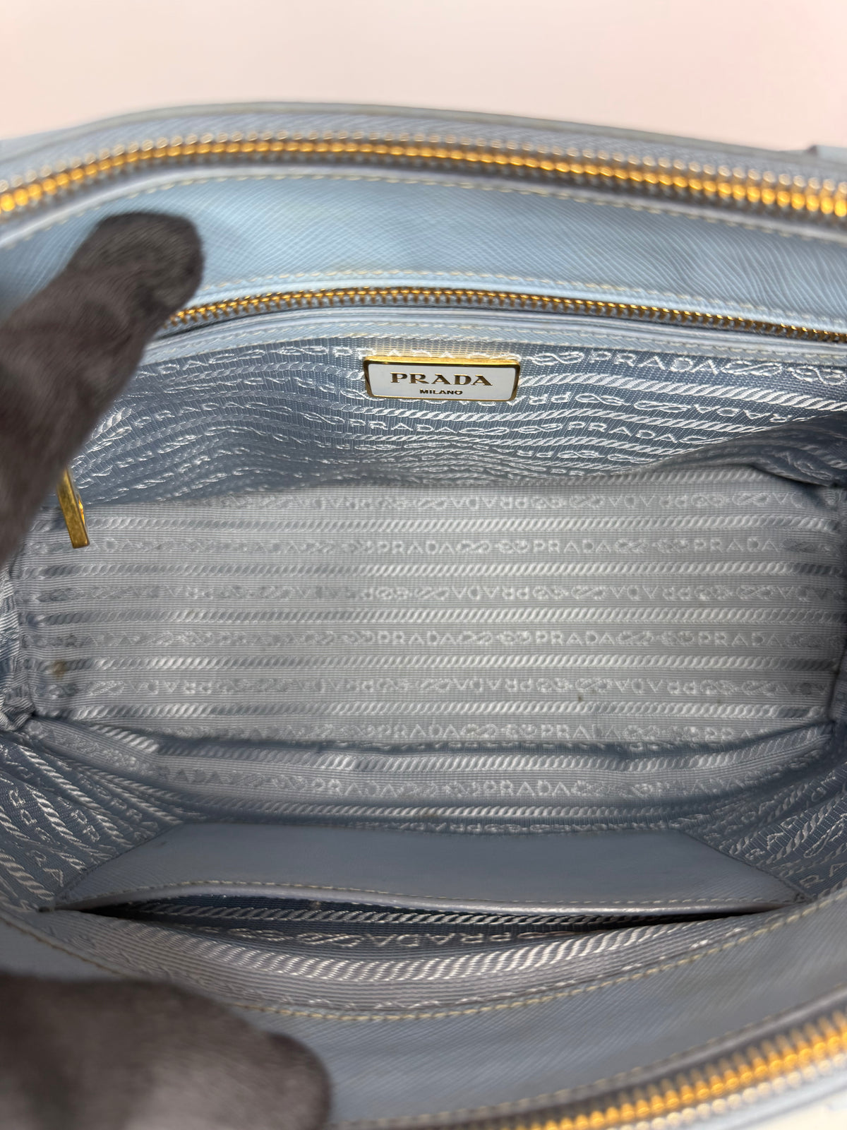 Prada Saffiano Medium Galleria Double Zip Tote Baby Blue