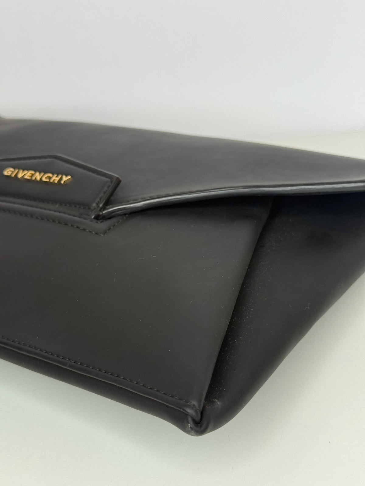Givenchy Rubber Effect Black Calfskin Leather Antigona Envelope Clutch