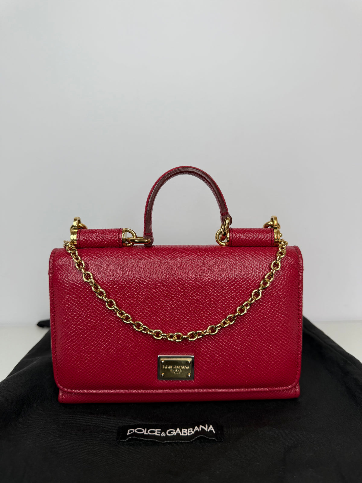 Dolce Gabbana Red Leather Mini Sicily Wallet on Chain