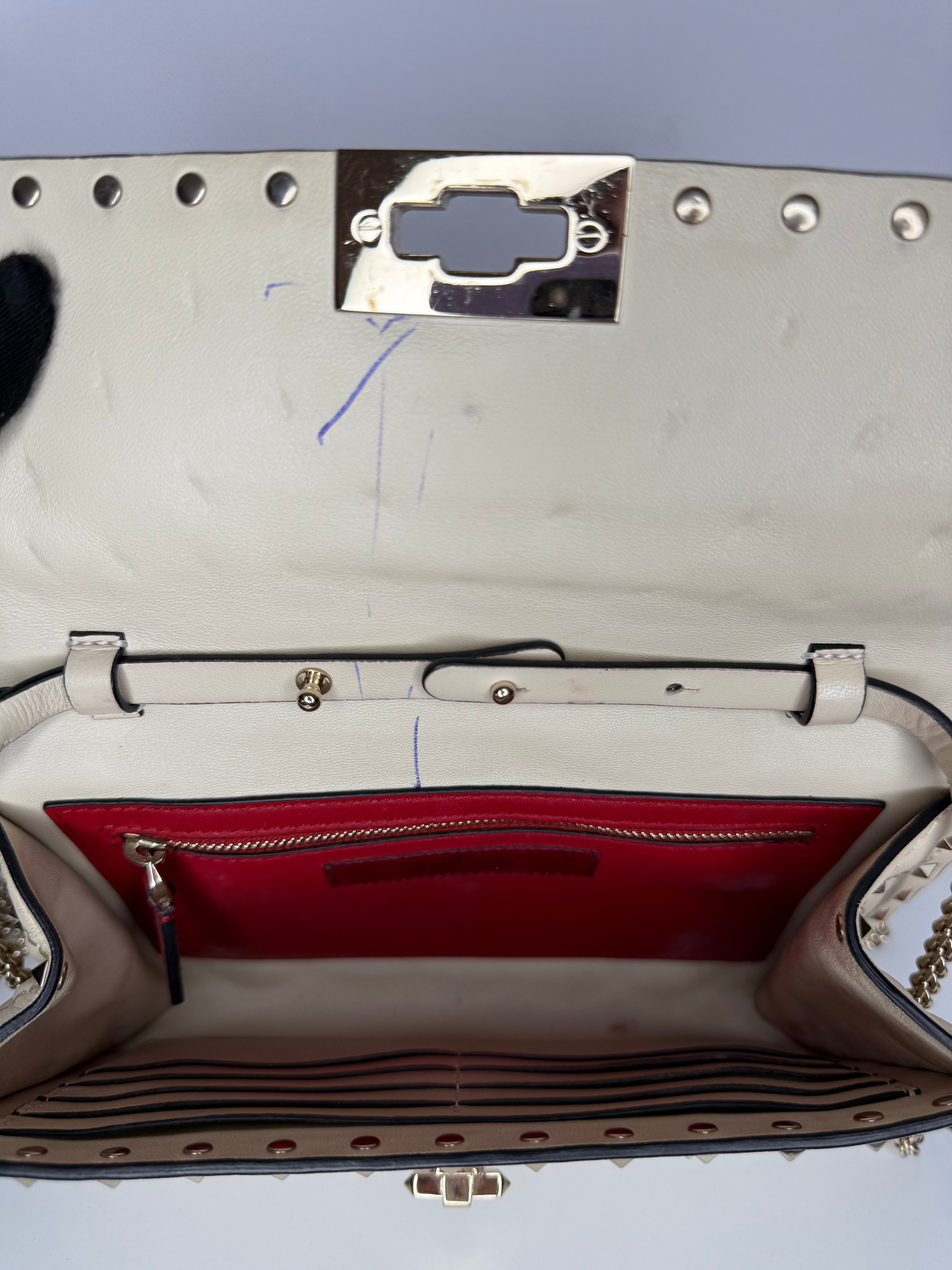 Valentino Ivory Leather Rockstud Spike Shoulder Flap Bag