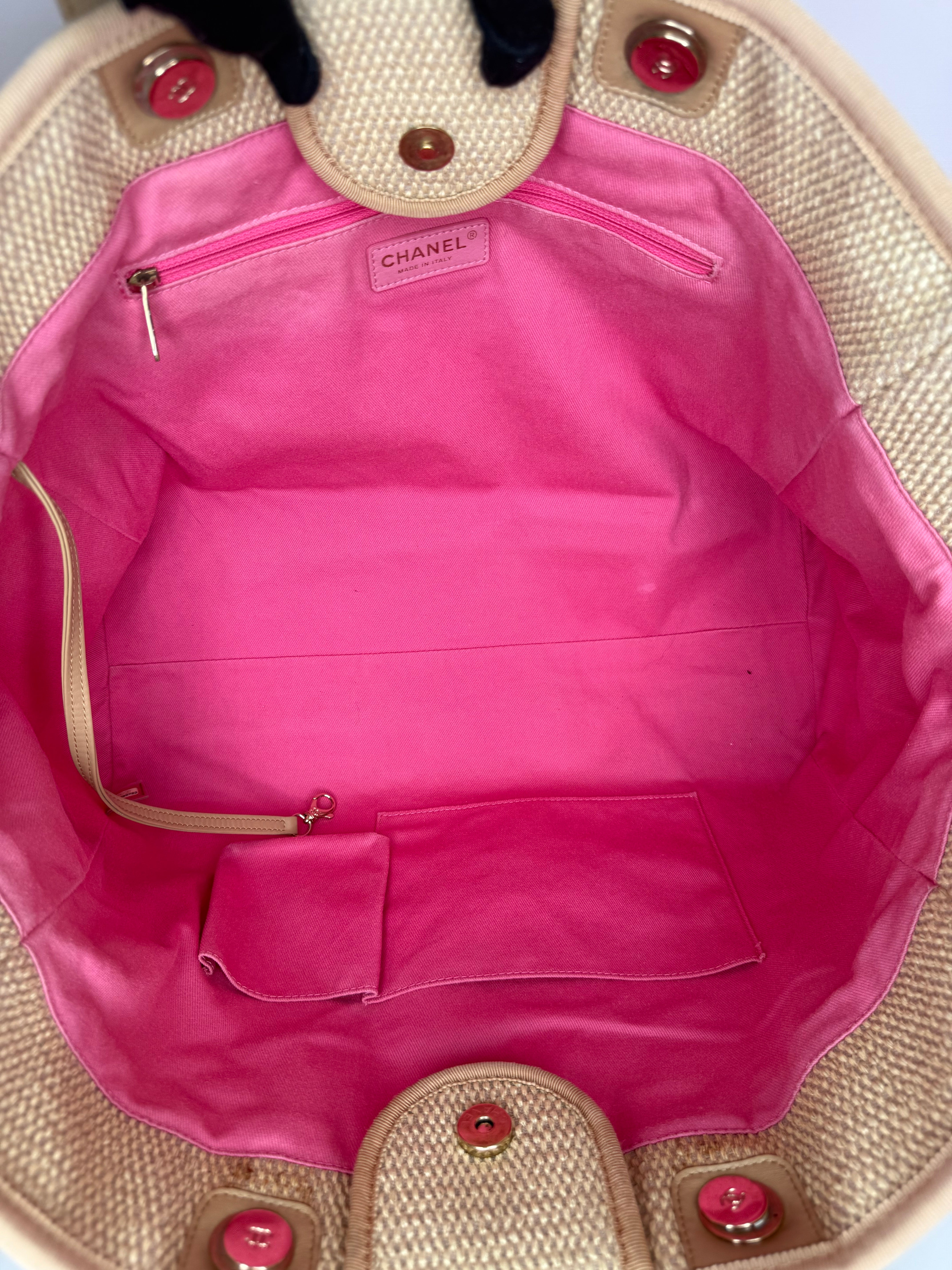 Chanel Large Striped Raffia Deauville Shopping Tote Bag