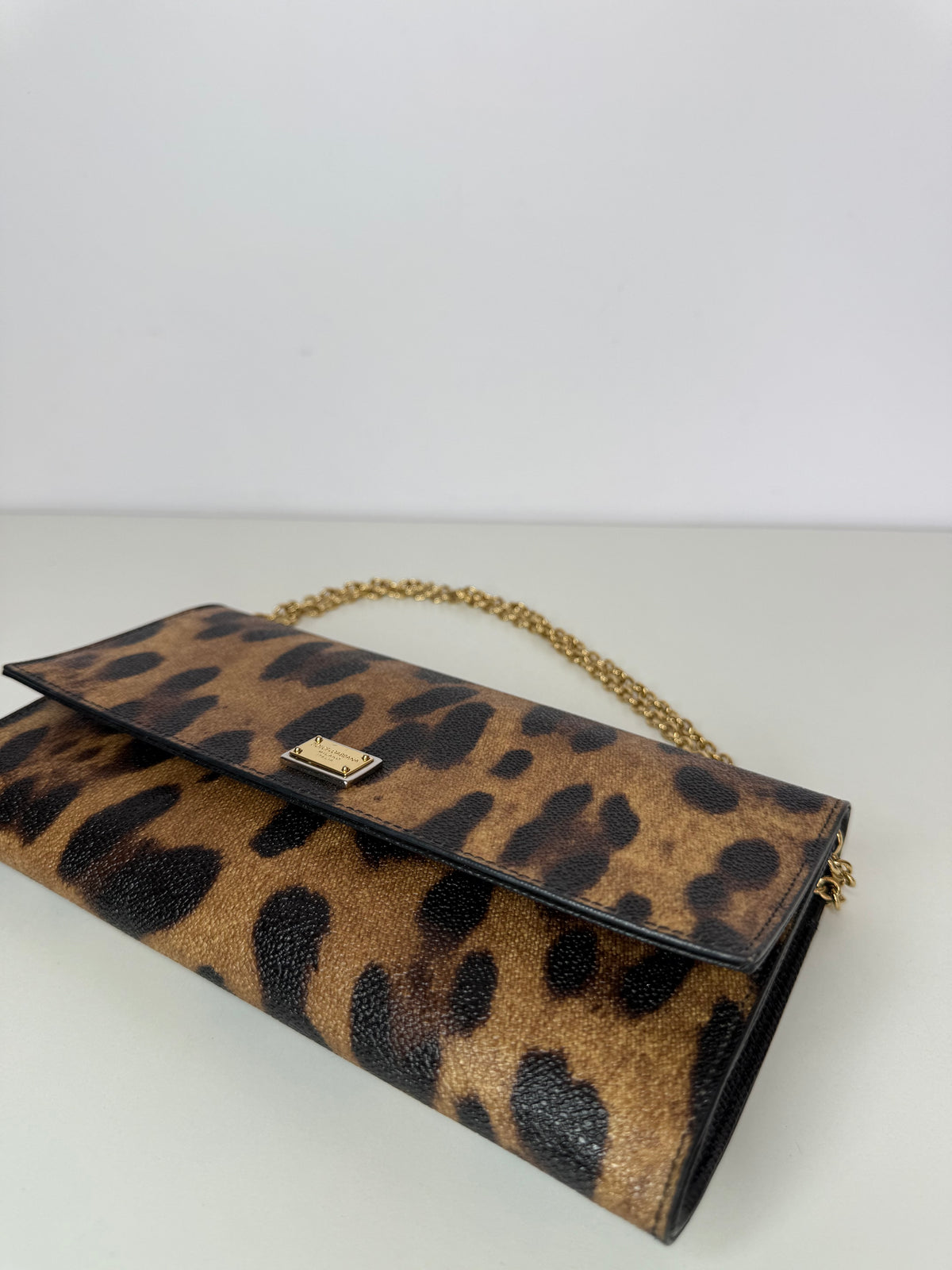 Dolce Gabbana Leopard Print Flap Wallet on Chain