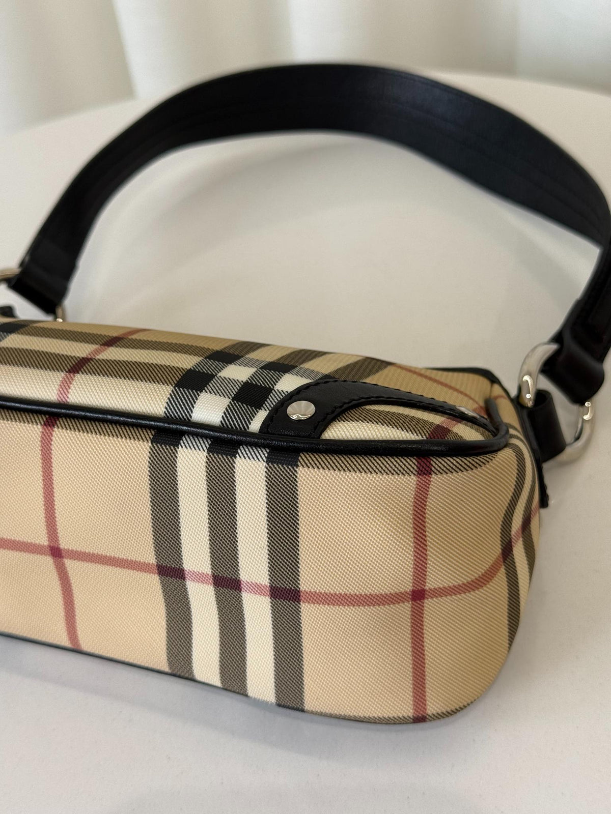 Burberry Black/Beige House Check PVC and Leather Pochette Bag