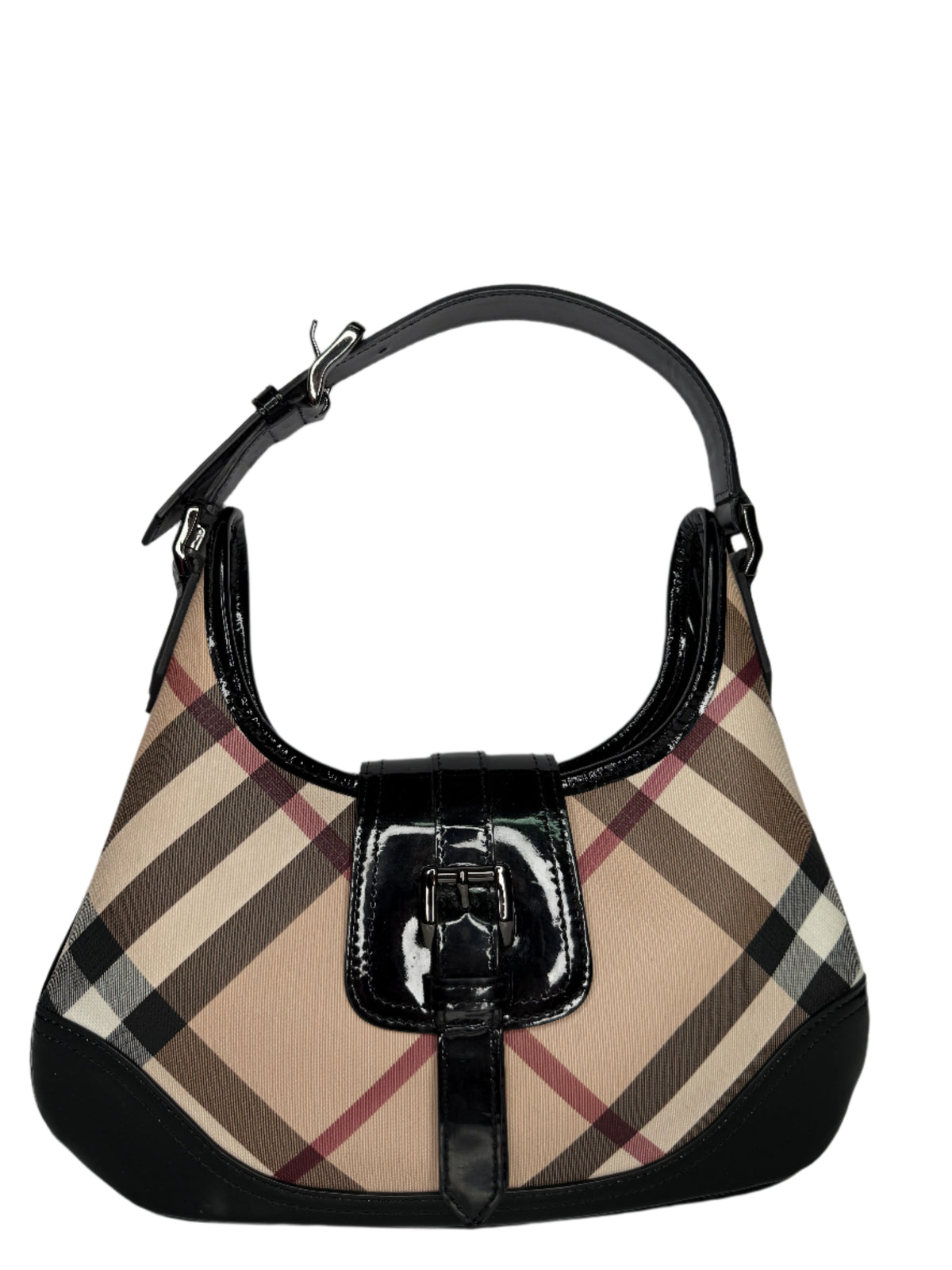 Burberry Black/Beige Nova Check PVC and Patent Leather Mini Brooke Hobo