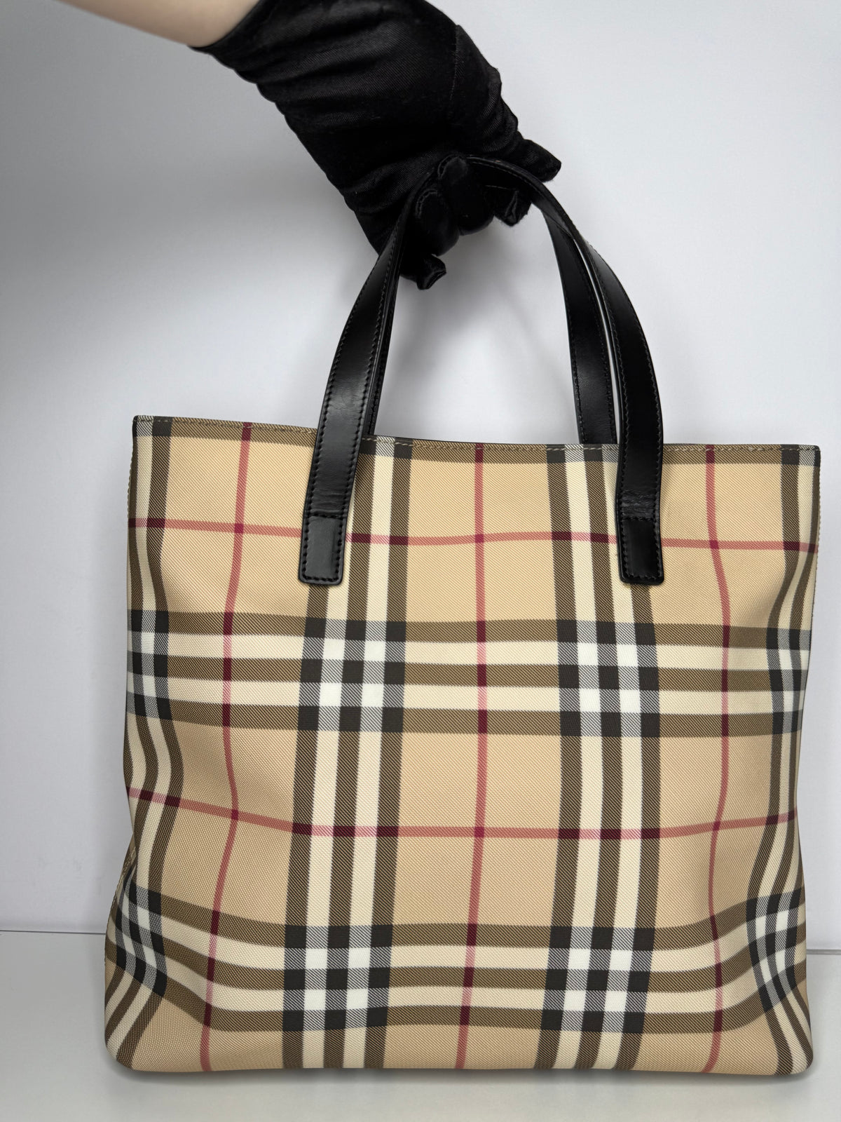 Burberry Beige House Check Canvas And Leather Tote