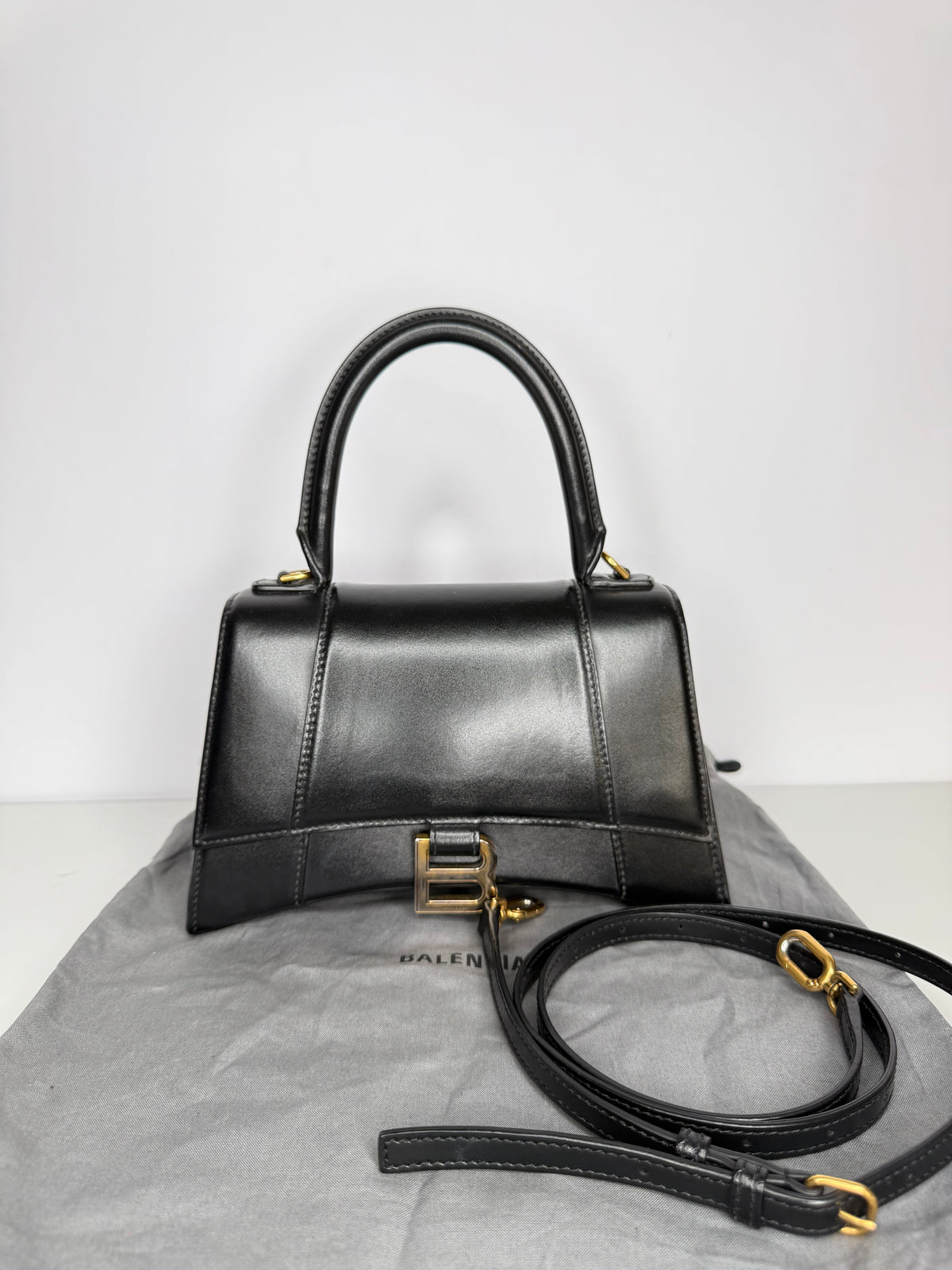 Balenciaga Hourglass S In Black Shiny Box Calfskin Handbag