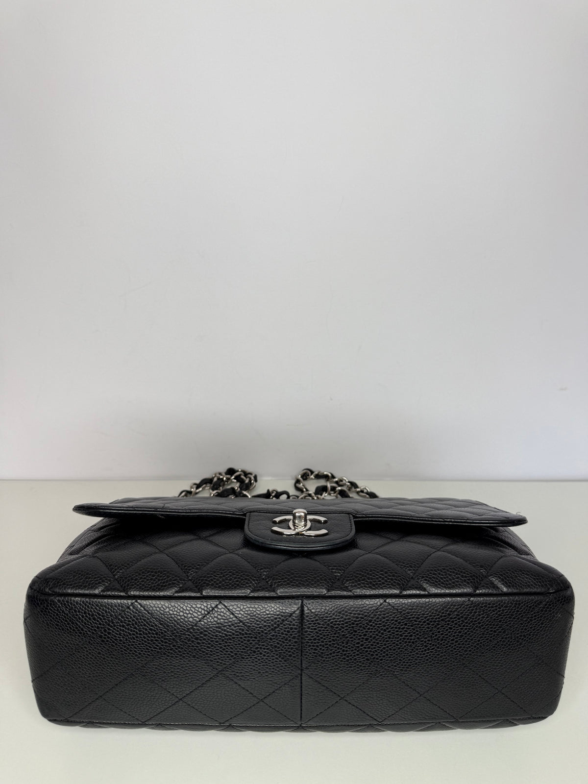 Chanel Jumbo Classic Single Flap Black Caviar Leather Silver Hardware