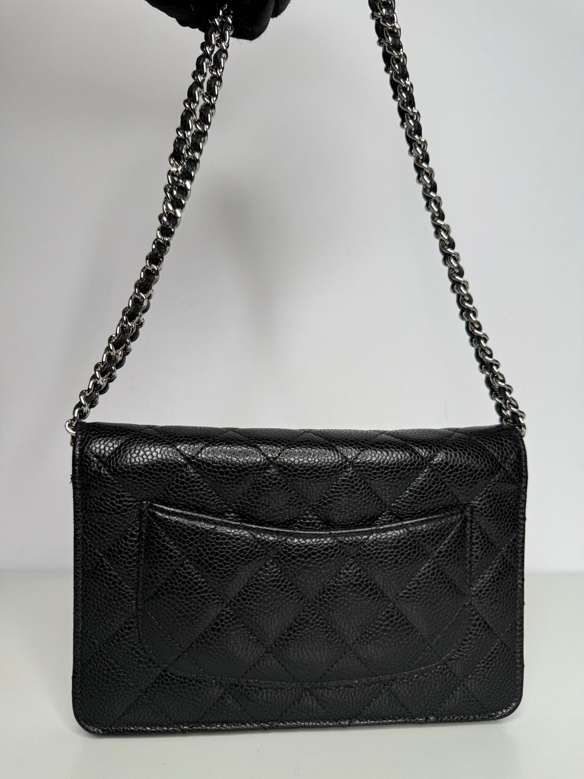 Chanel Black Quilted Caviar Leather Classic Wallet On Chain