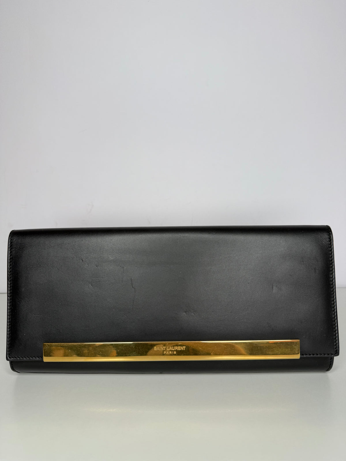 Saint Laurent Black Smooth Calfskin Leather Lutetia Flap Clutch