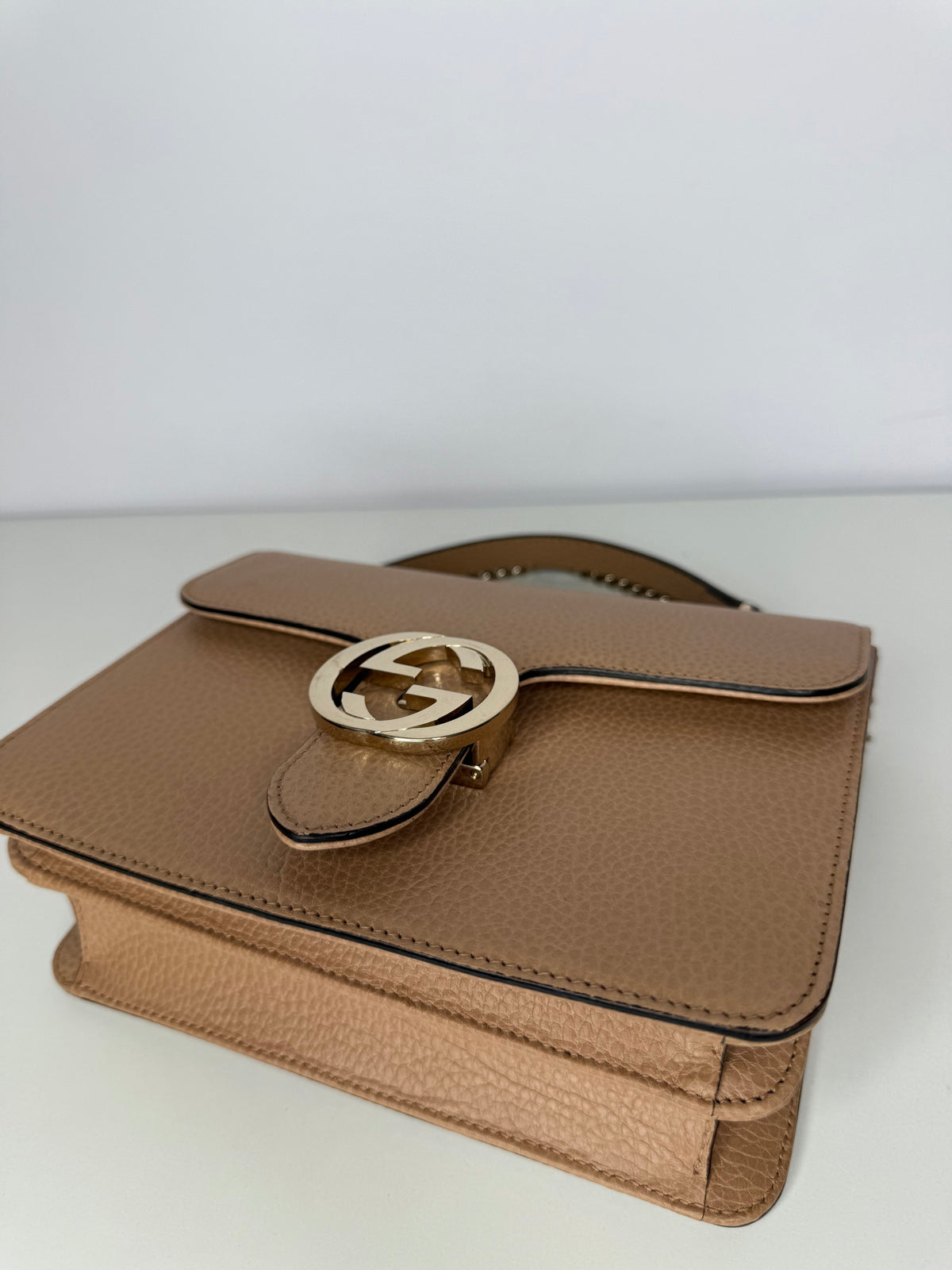 Gucci Dollar Calfskin Small Interlocking G Shoulder Bag Beige