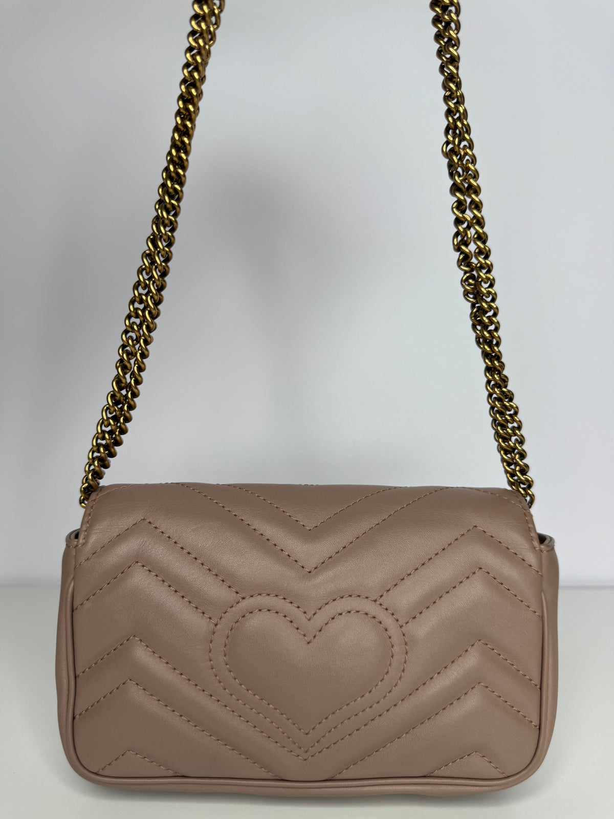 Gucci Calfskin Matelasse Super Mini GG Marmont Shoulder Bag Porcelain Rose