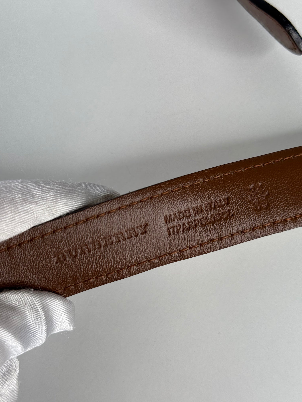 Burberry Beige/Brown Haymarket Check Canvas and Leather Slim Belt