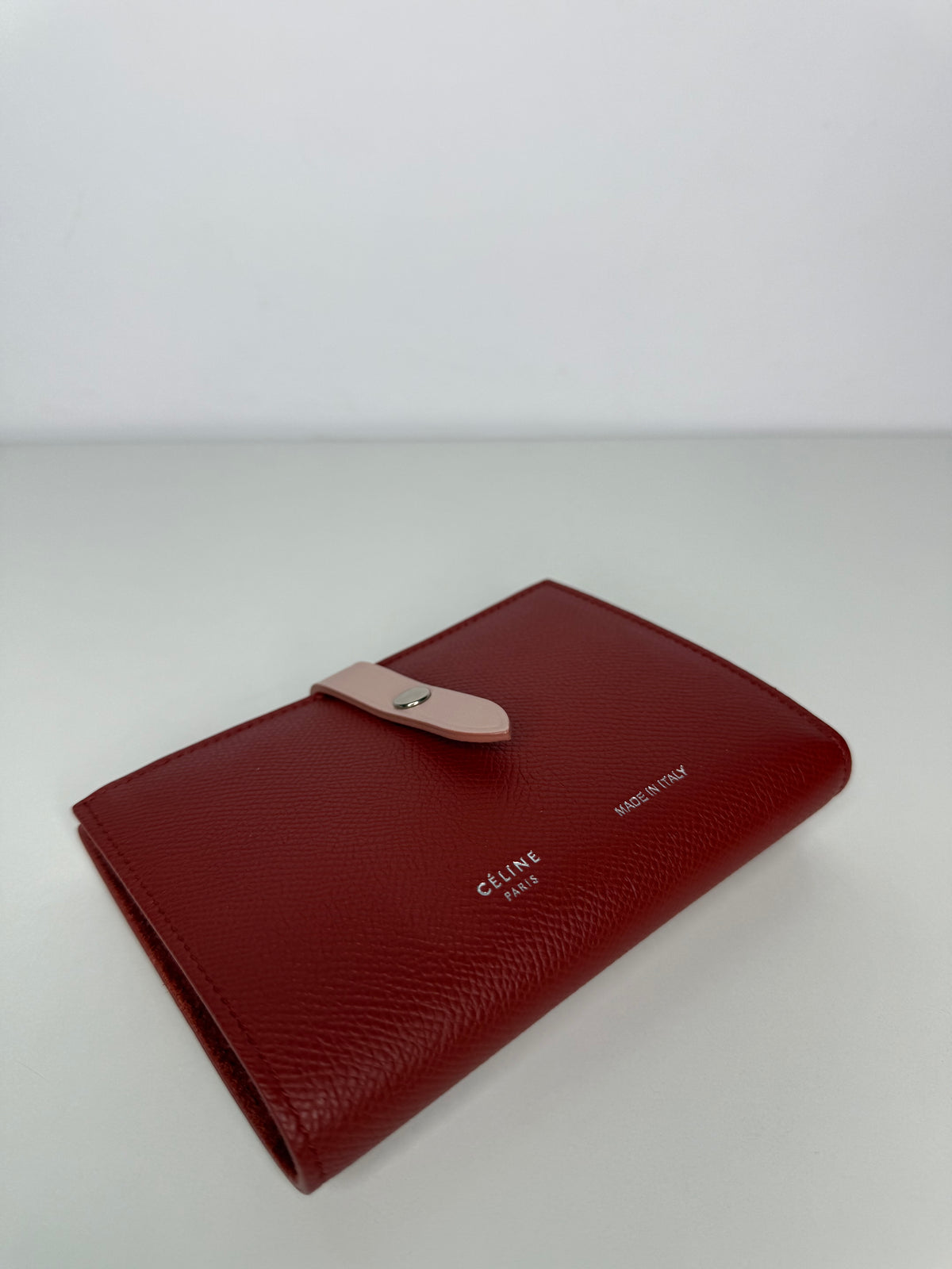 Celine Red/Light Pink Grained Leather Multifunction Strap Wallet