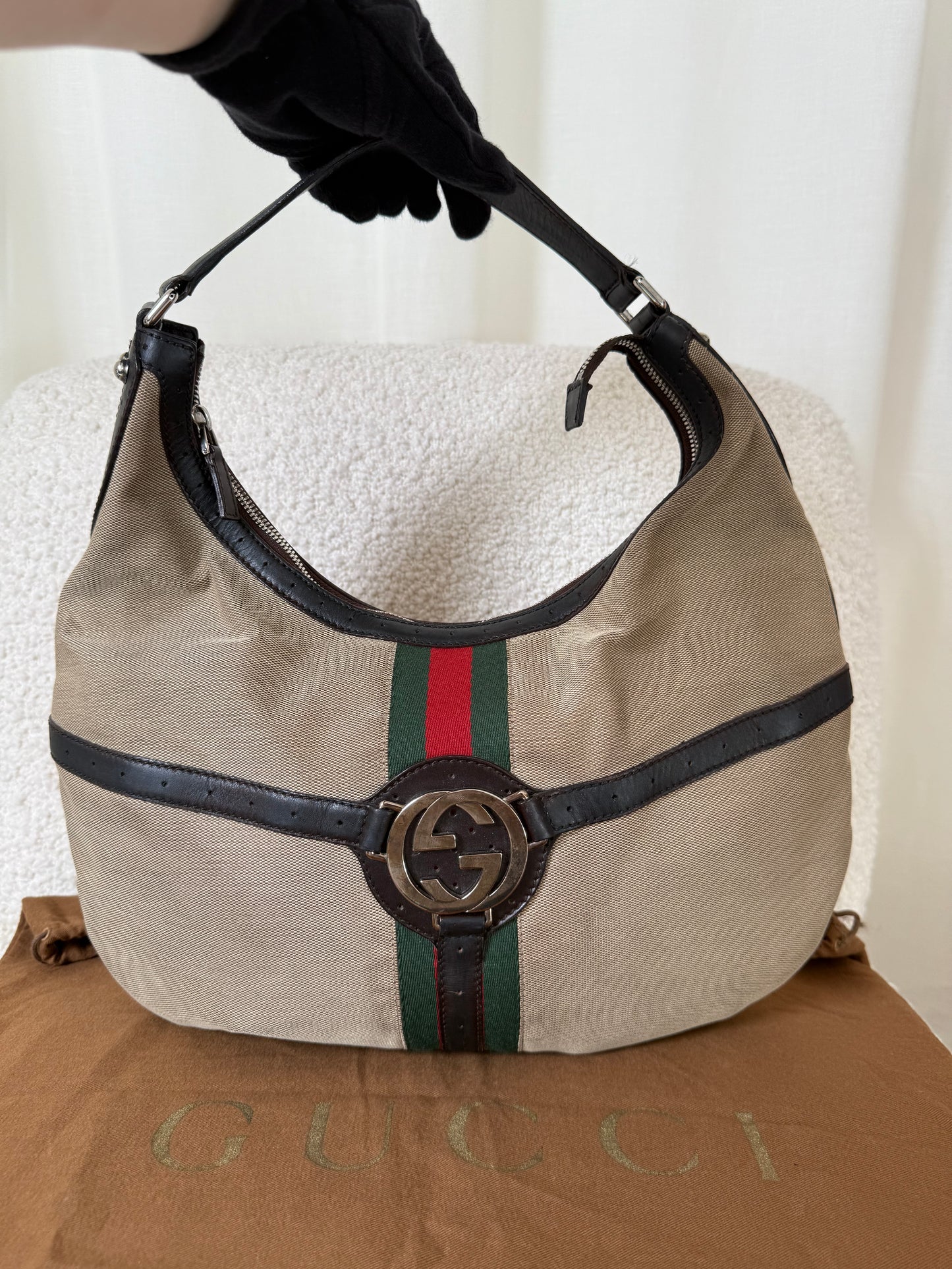 TEST Gucci Beige Canvas Web Reins Large Hobo (Copy)