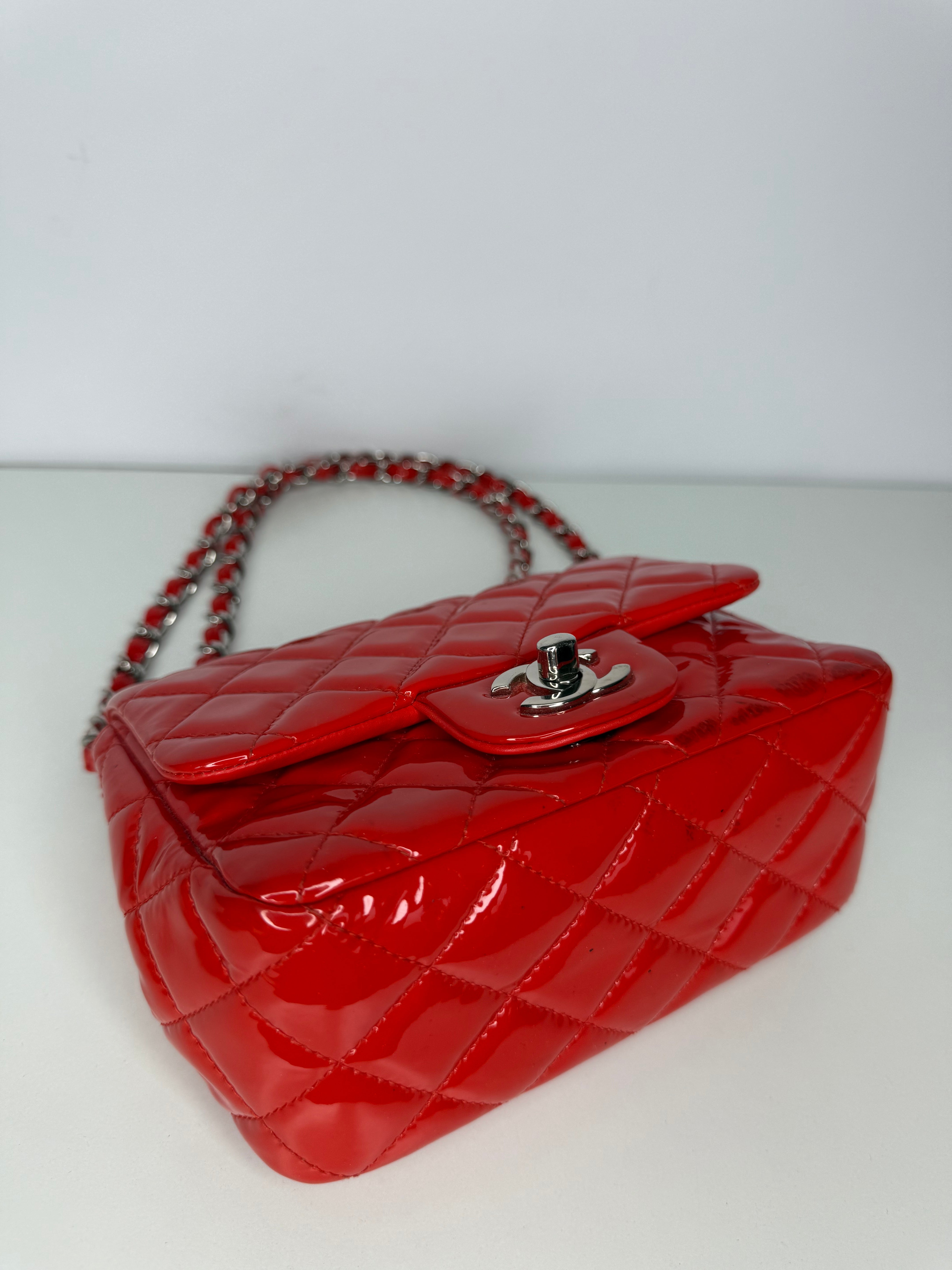 Chanel Classic Mini Flap Red Quilted Patent Leather