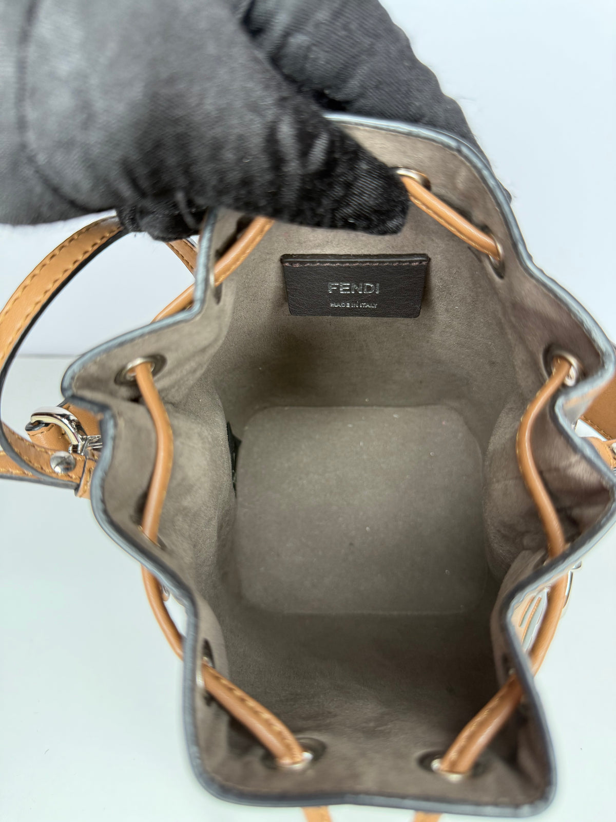 Fendi Brown/Black Zucca Leather Mini Mon Tresor Drawstring Bucket Bag