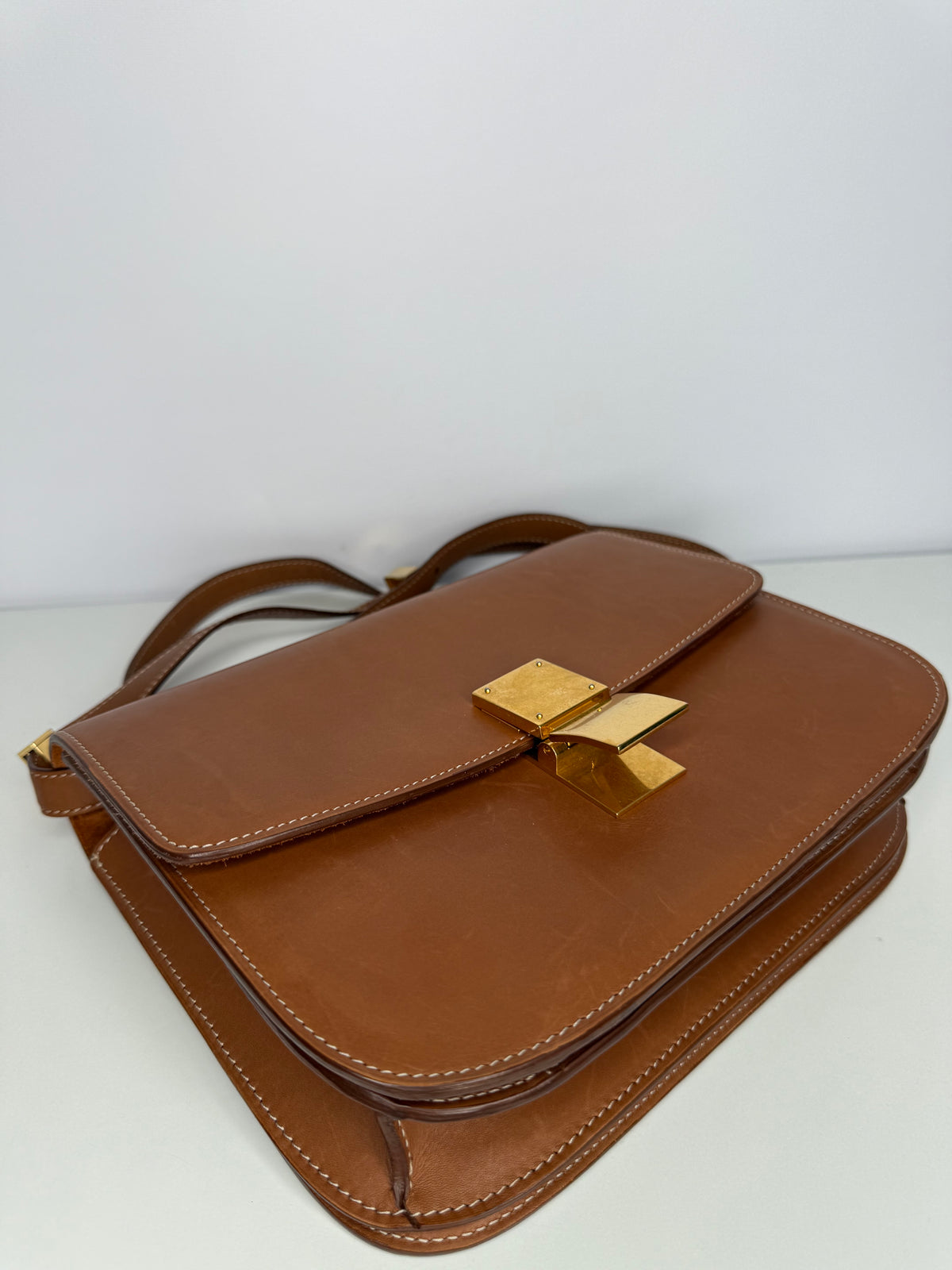Celine Tan Leather Medium Classic Box Shoulder Bag