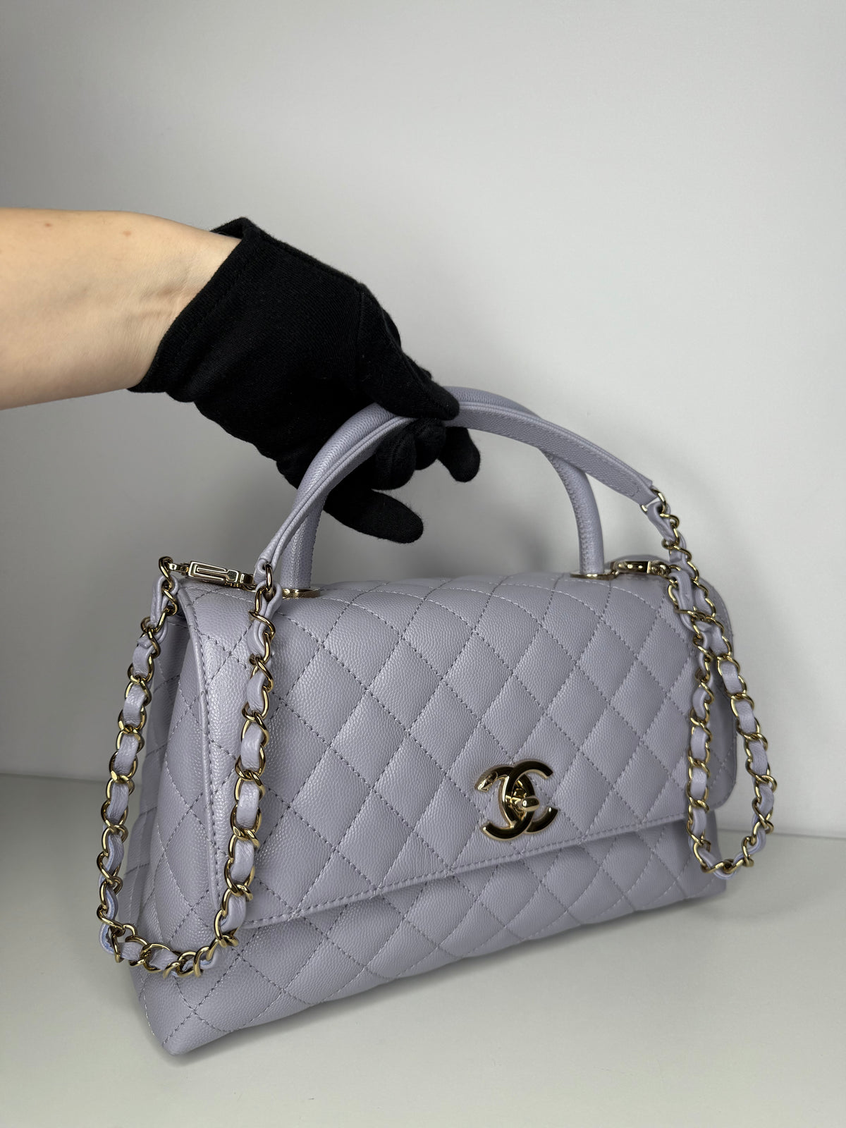 Chanel Caviar Quilted Small Coco Handle Flap Light Purple