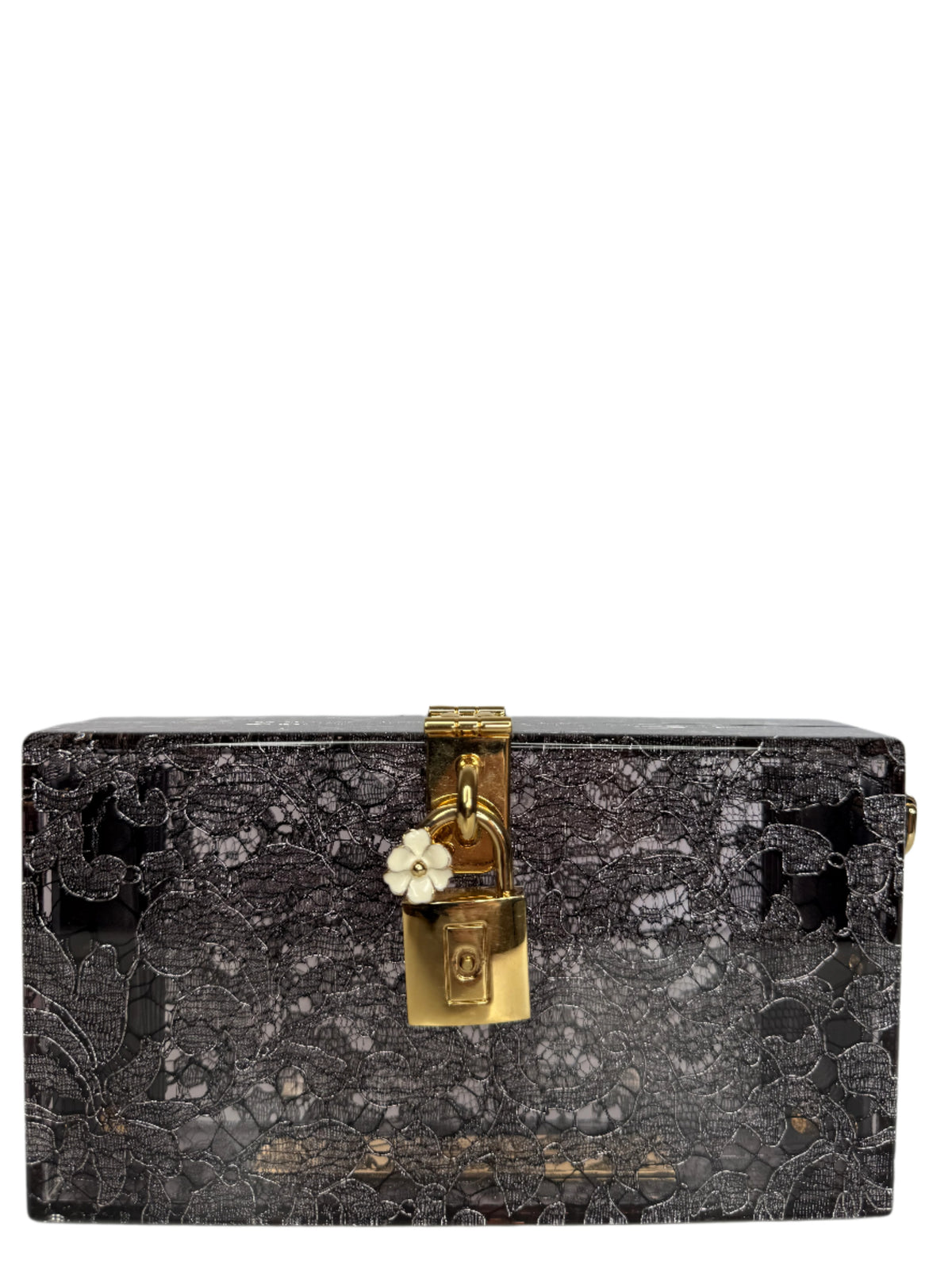 Dolce Gabbana Black Acrylic Lace Box Clutch