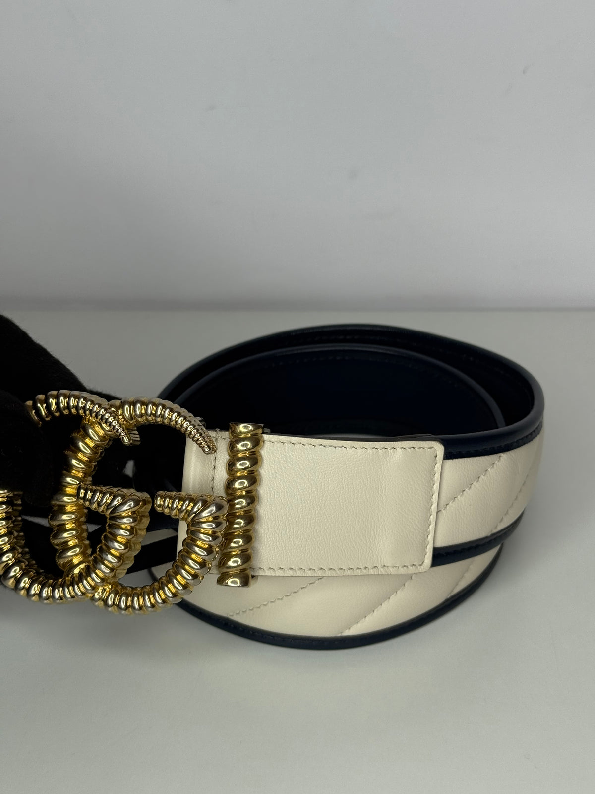 Gucci GG Marmont Torchon White/Blue Leather Belt
