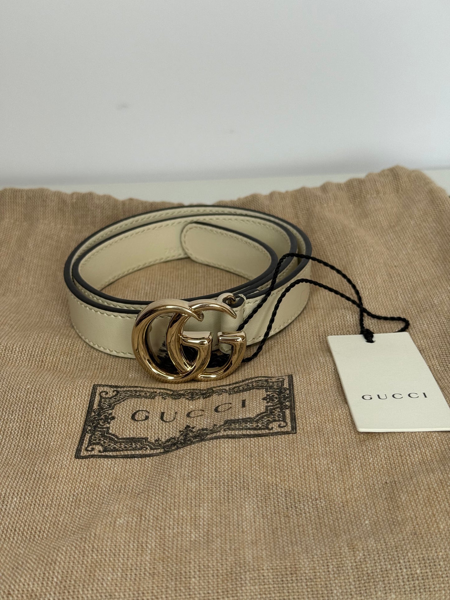 Gucci GG Marmont Off White Leather Slim Belt Kids