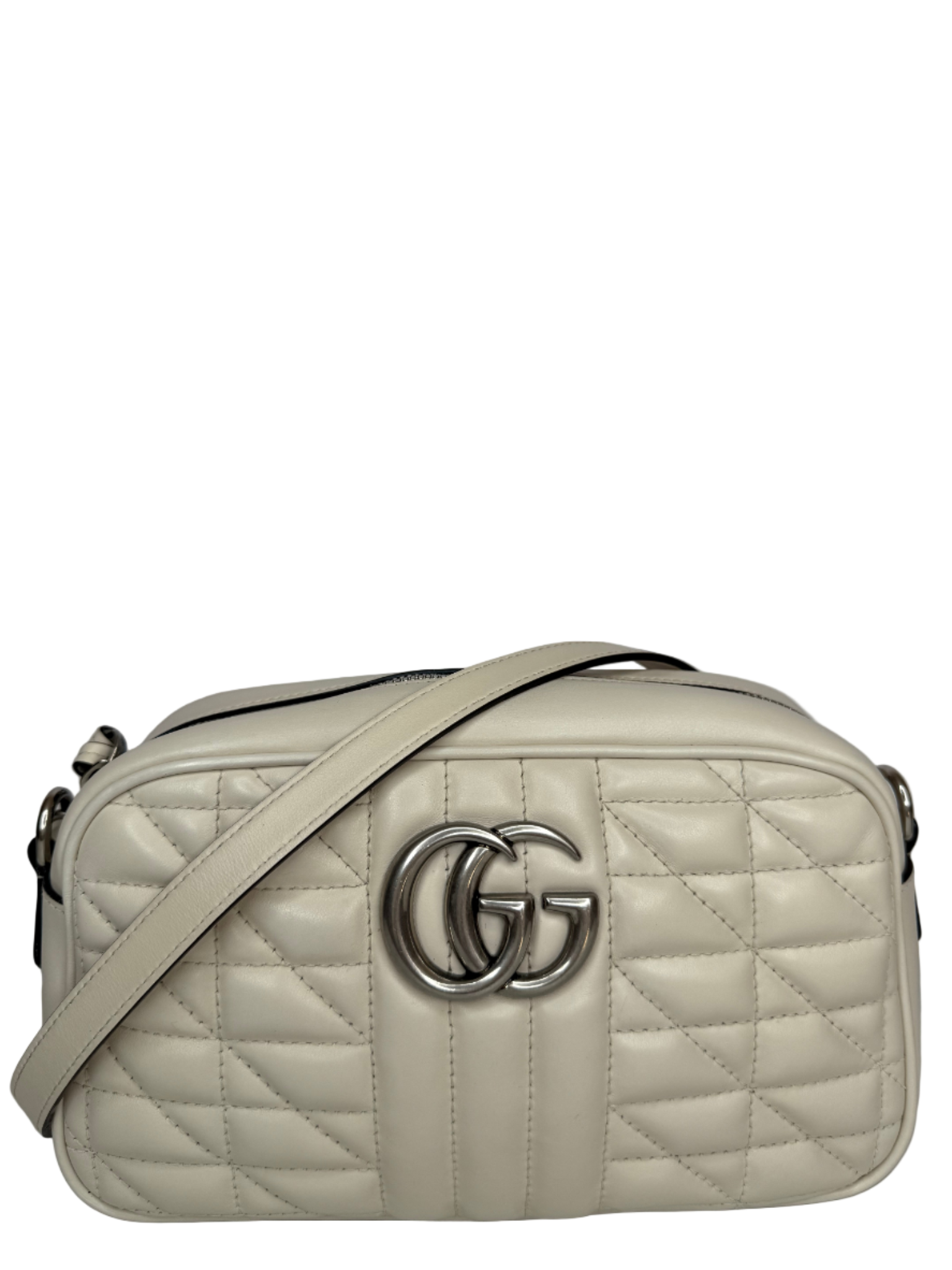 Gucci GG Marmont White Leather Small Camera Bag